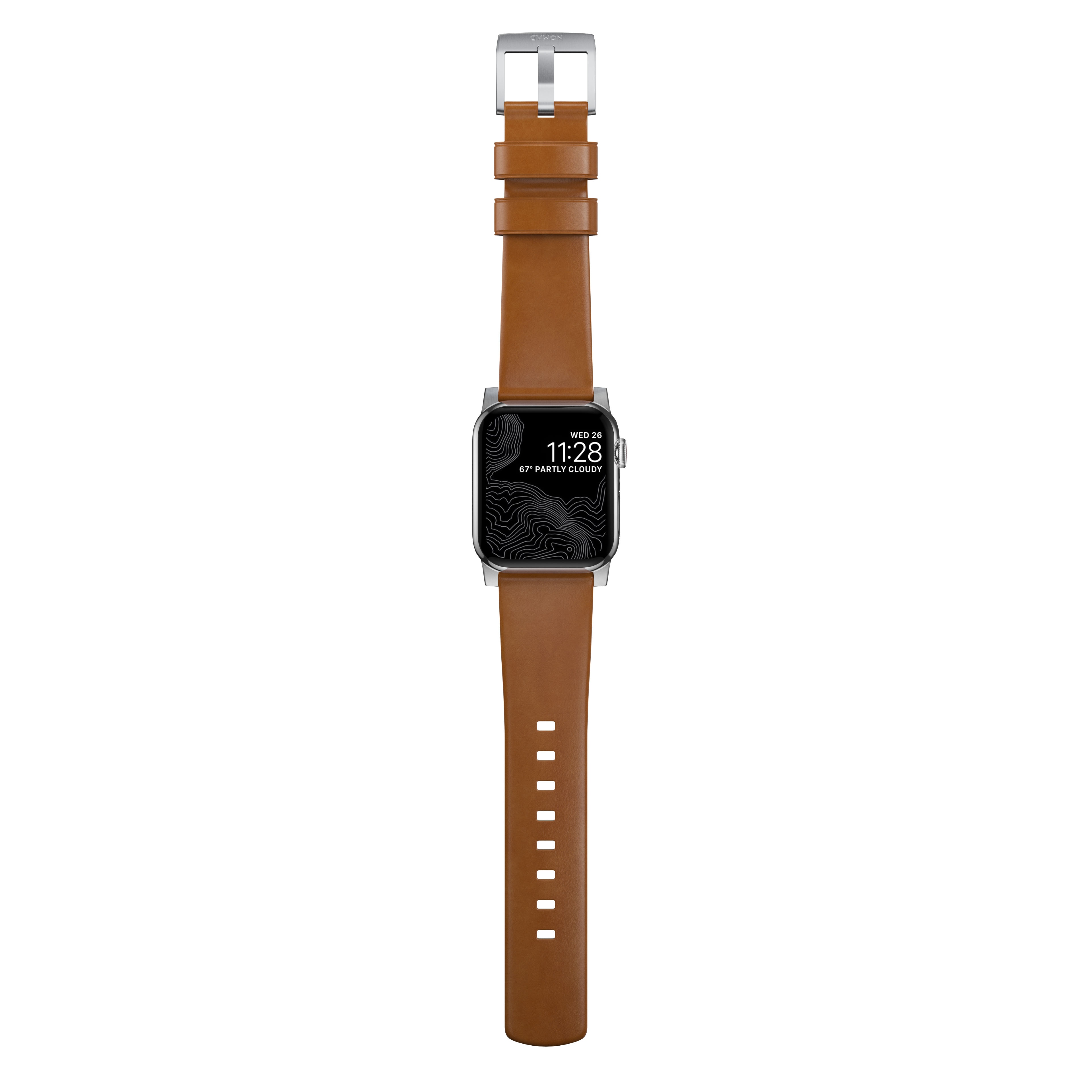 Modern Leather Band Apple Watch 42/44/45/49 mm, English Tan (Silver Hardware)