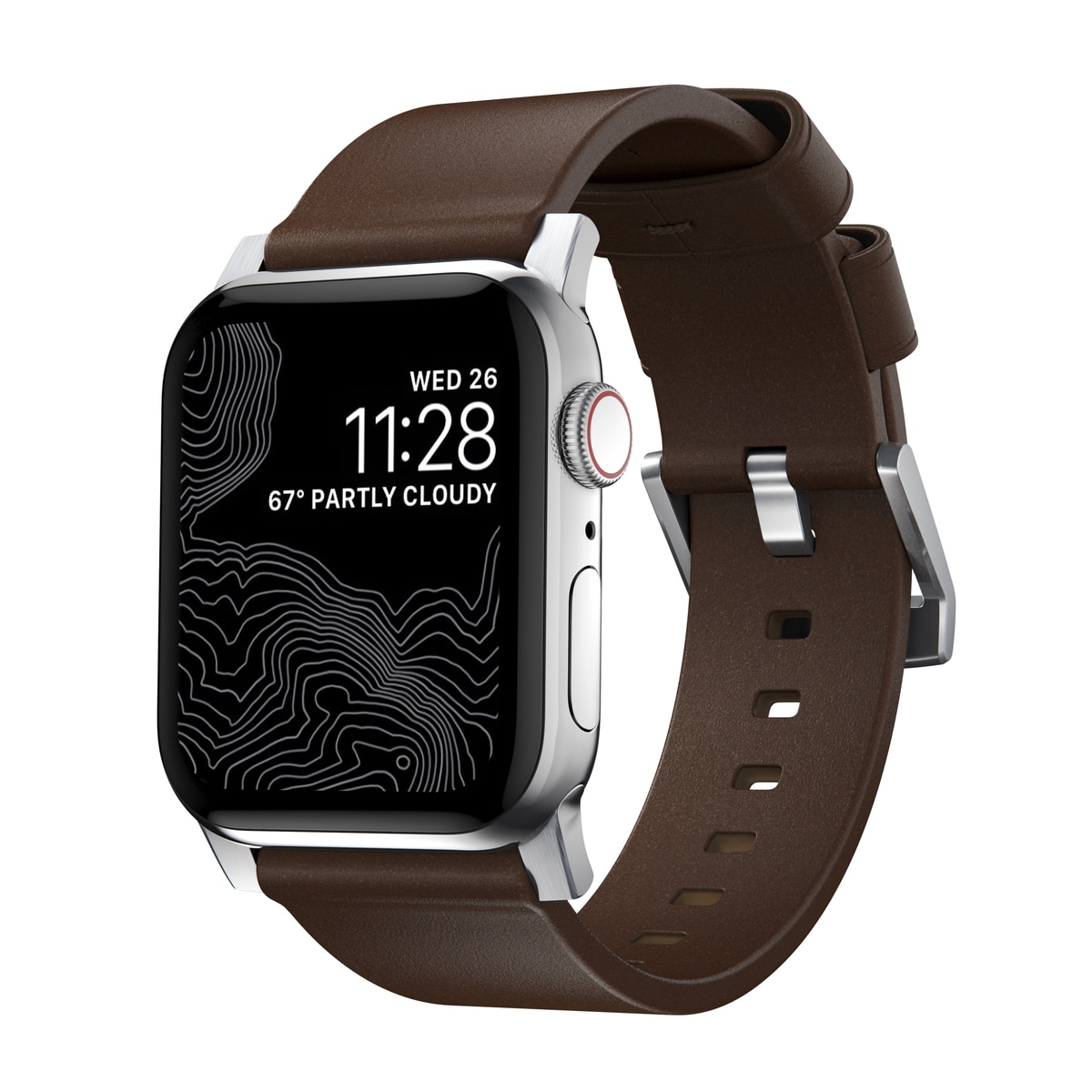 Modern Band Horween Leather Apple Watch 45mm Series 9, Rustic Brown (Silver Hardware)
