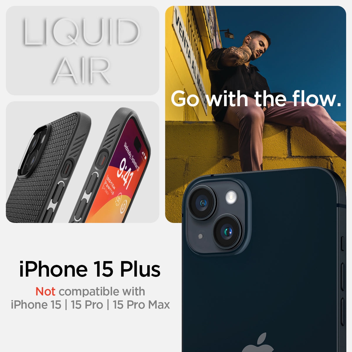 Coque Liquid Air iPhone 15 Plus, Black