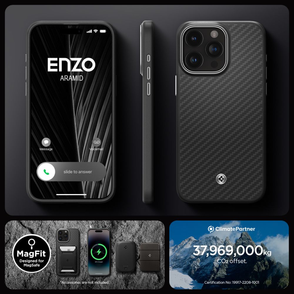 Coque Enzo Aramid MagSafe iPhone 15 Pro, Black
