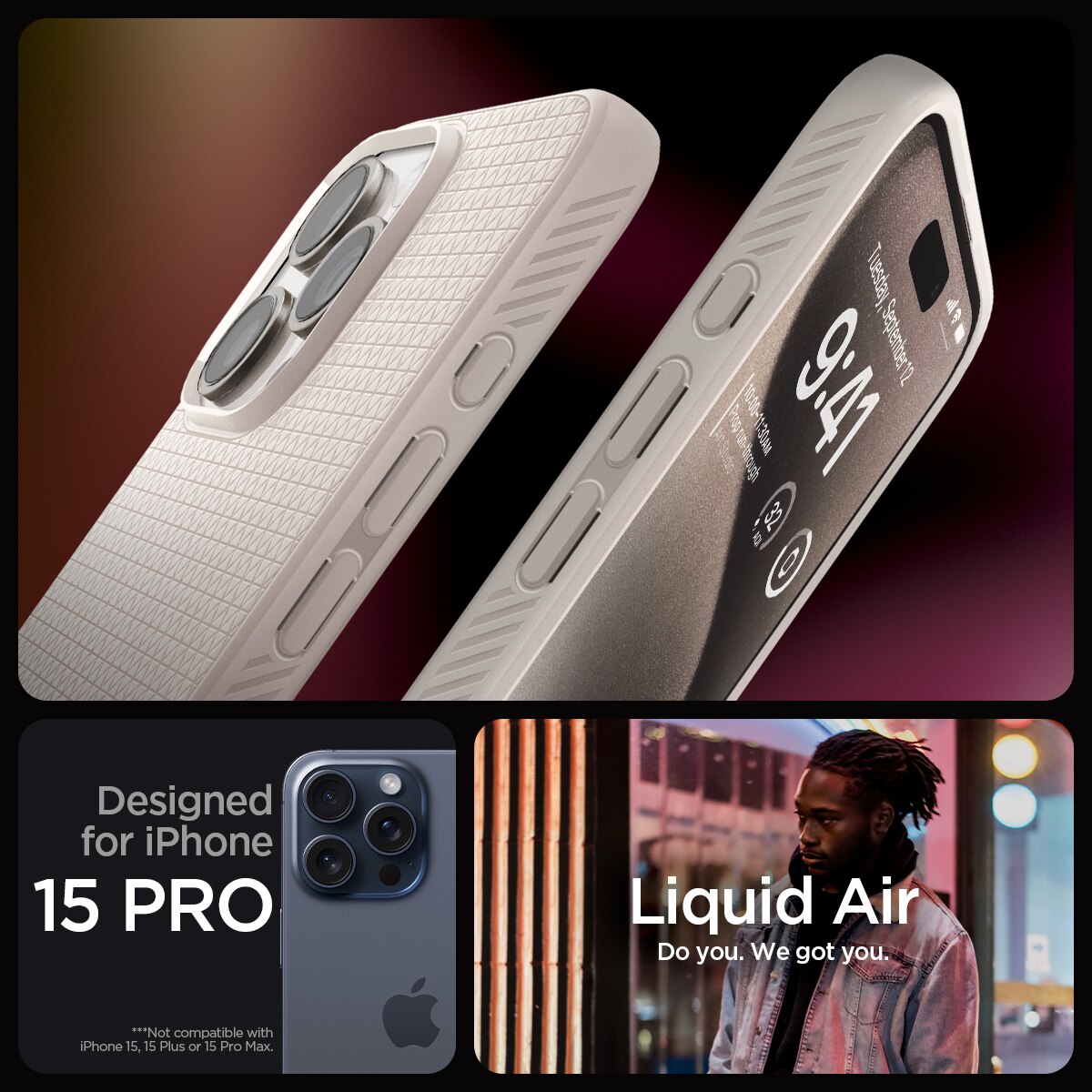 Coque Liquid Air iPhone 15 Pro, Natural Titanium