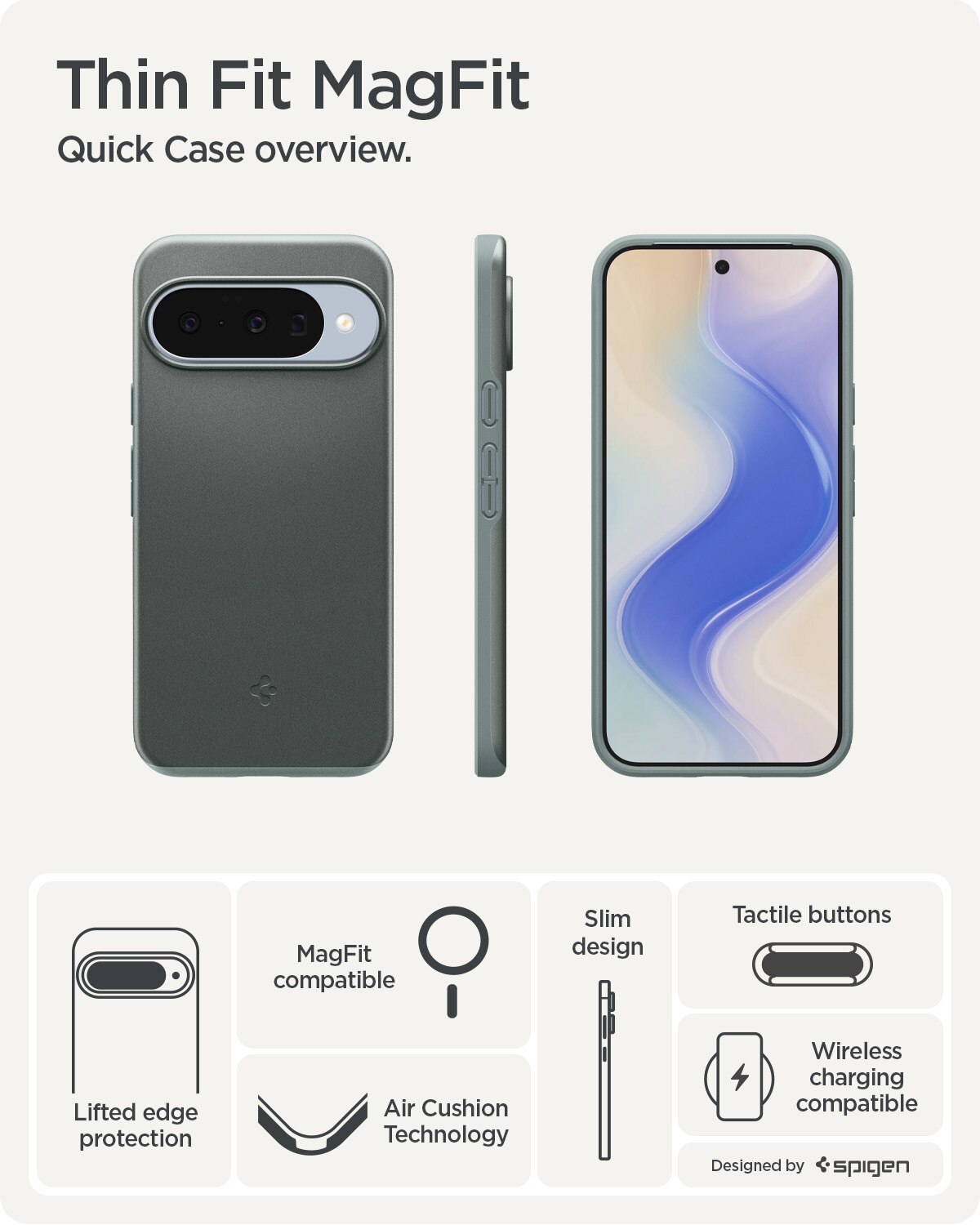 Coque Thin Fit MagSafe Google Pixel 10 Pro, Sage Green