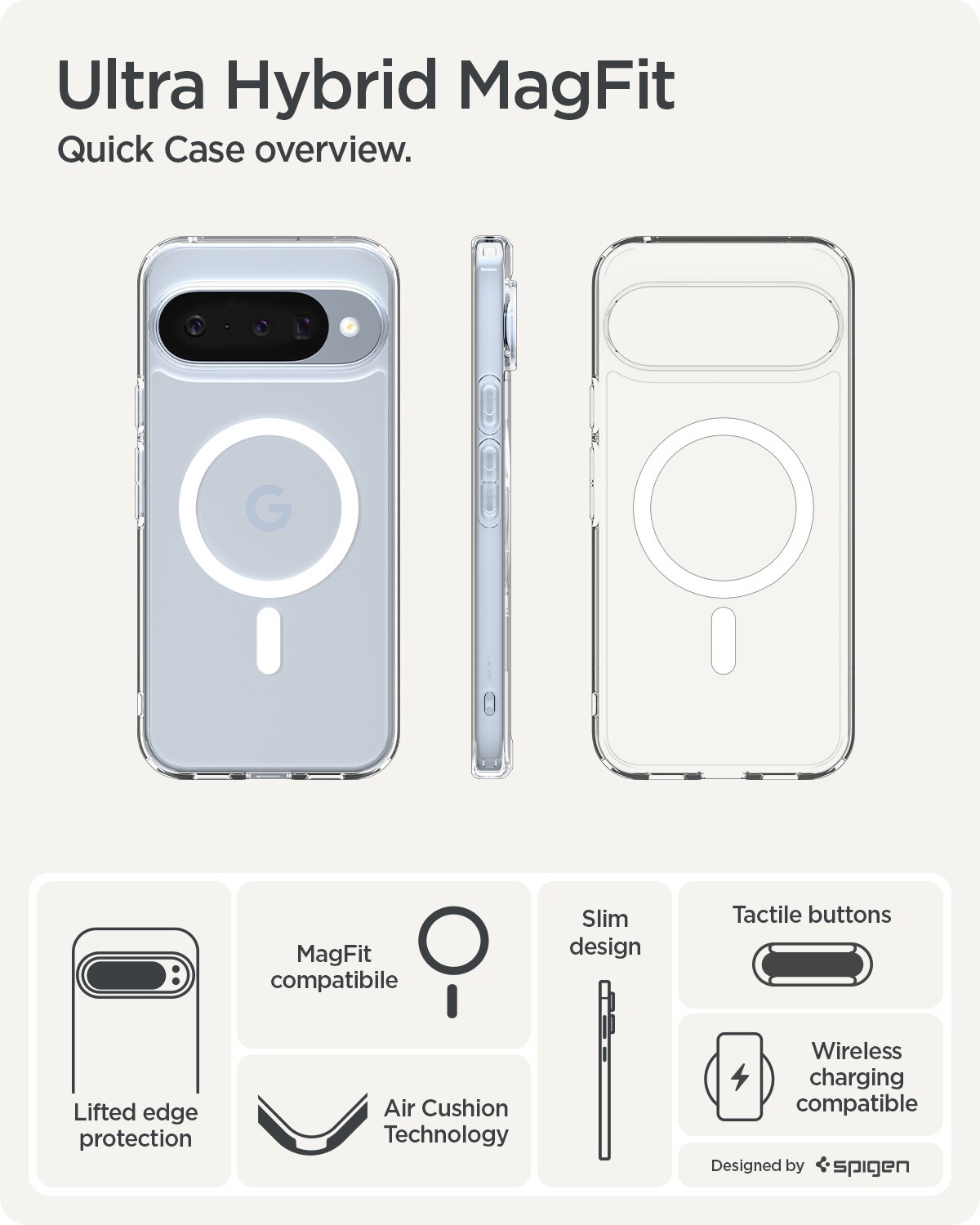 Coque Ultra Hybrid MagSafe Google Pixel 10 Pro, Clear White