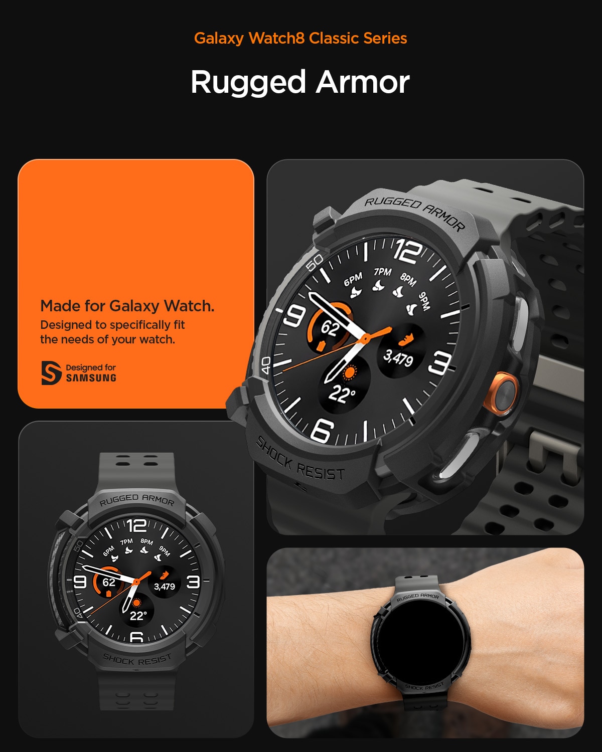 Case Rugged ArmorSamsung Galaxy Watch 8 Classic Black