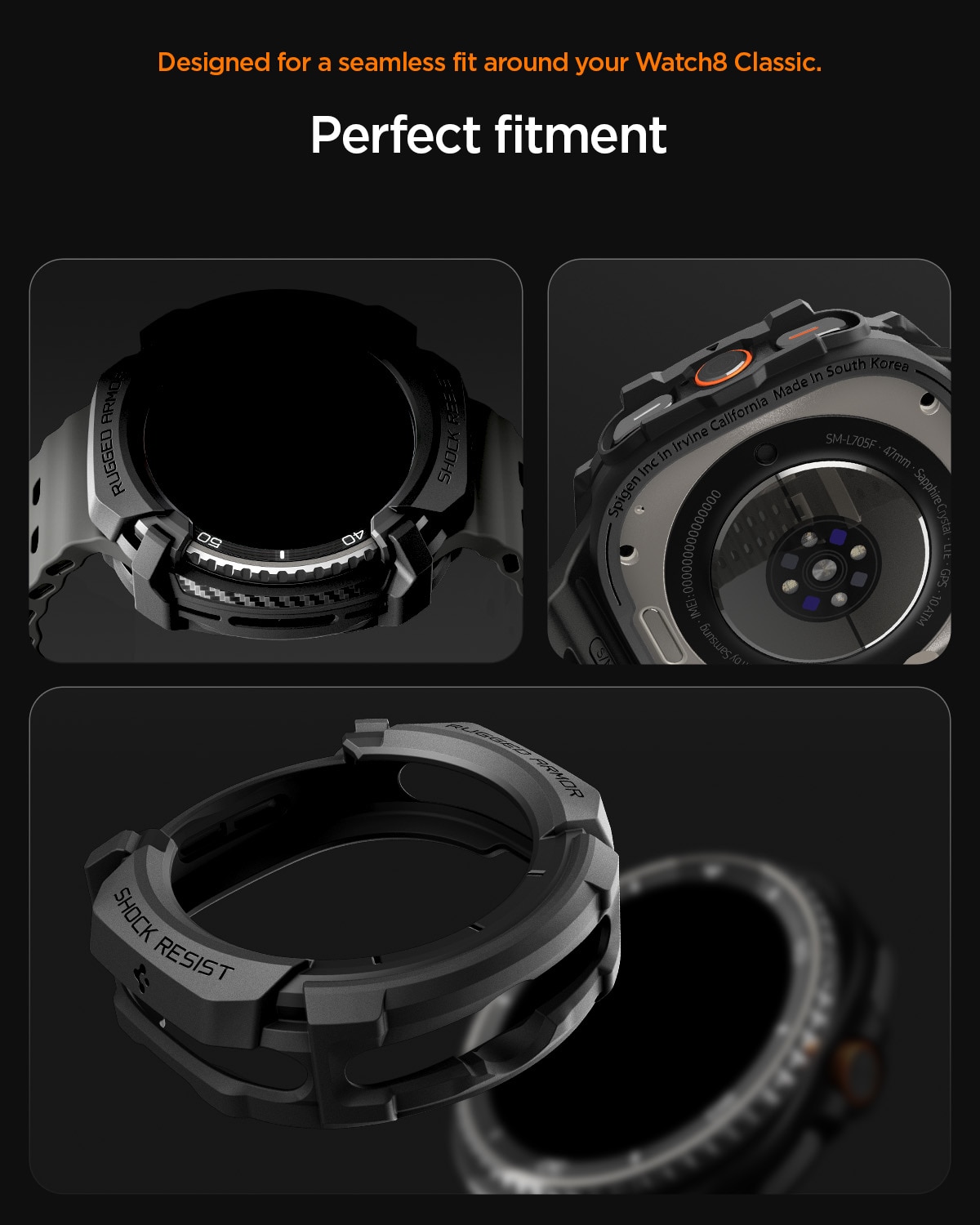 Case Rugged ArmorSamsung Galaxy Watch 8 Classic Black
