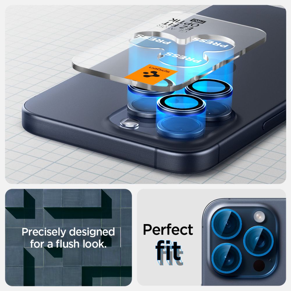 EZ Fit Optik Pro Lens Protector iPhone 15 Pro Max (2 pièces), Blue Titanium