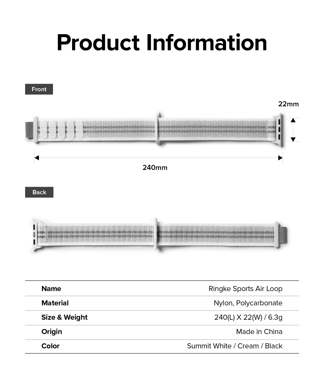 Sports Air Loop Band Apple Watch 38mm, Summit White