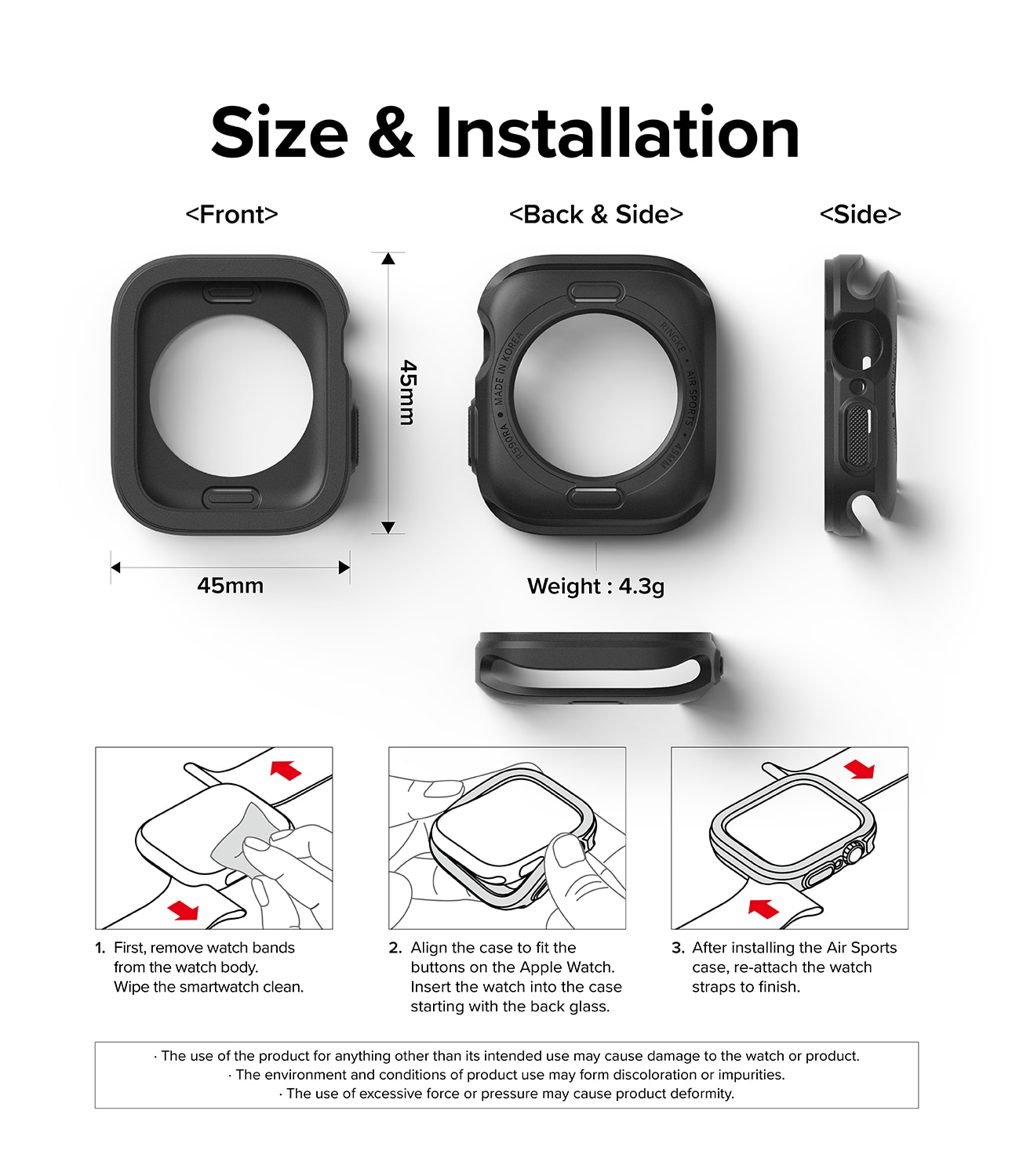 Coque Air Sports Apple Watch Series 8 45mm Black