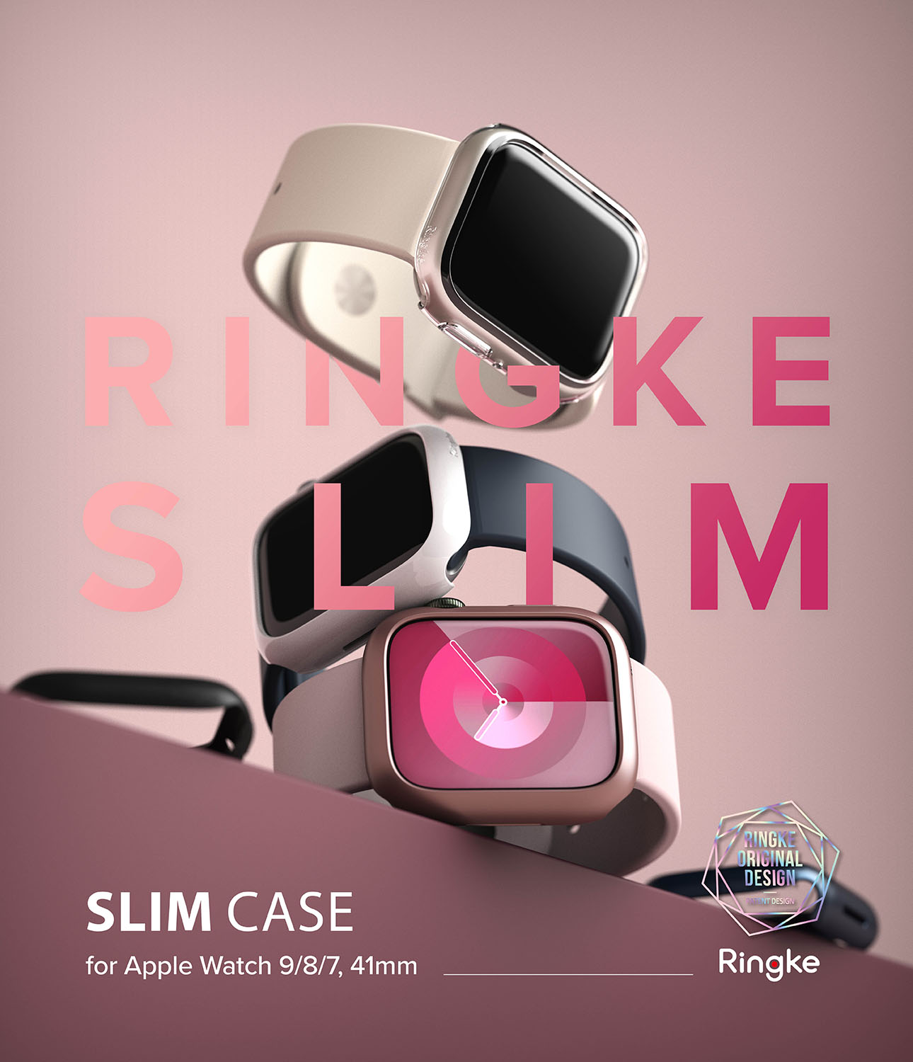 Coque Slim (2 pièces) Apple Watch 41mm Series 7, Pink & Clear