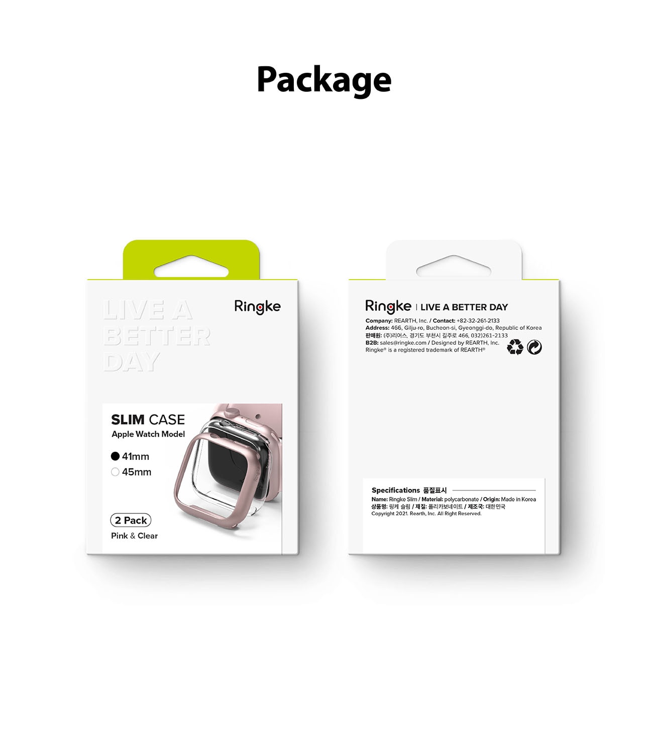 Coque Slim (2 pièces) Apple Watch 41mm Series 8, Pink & Clear