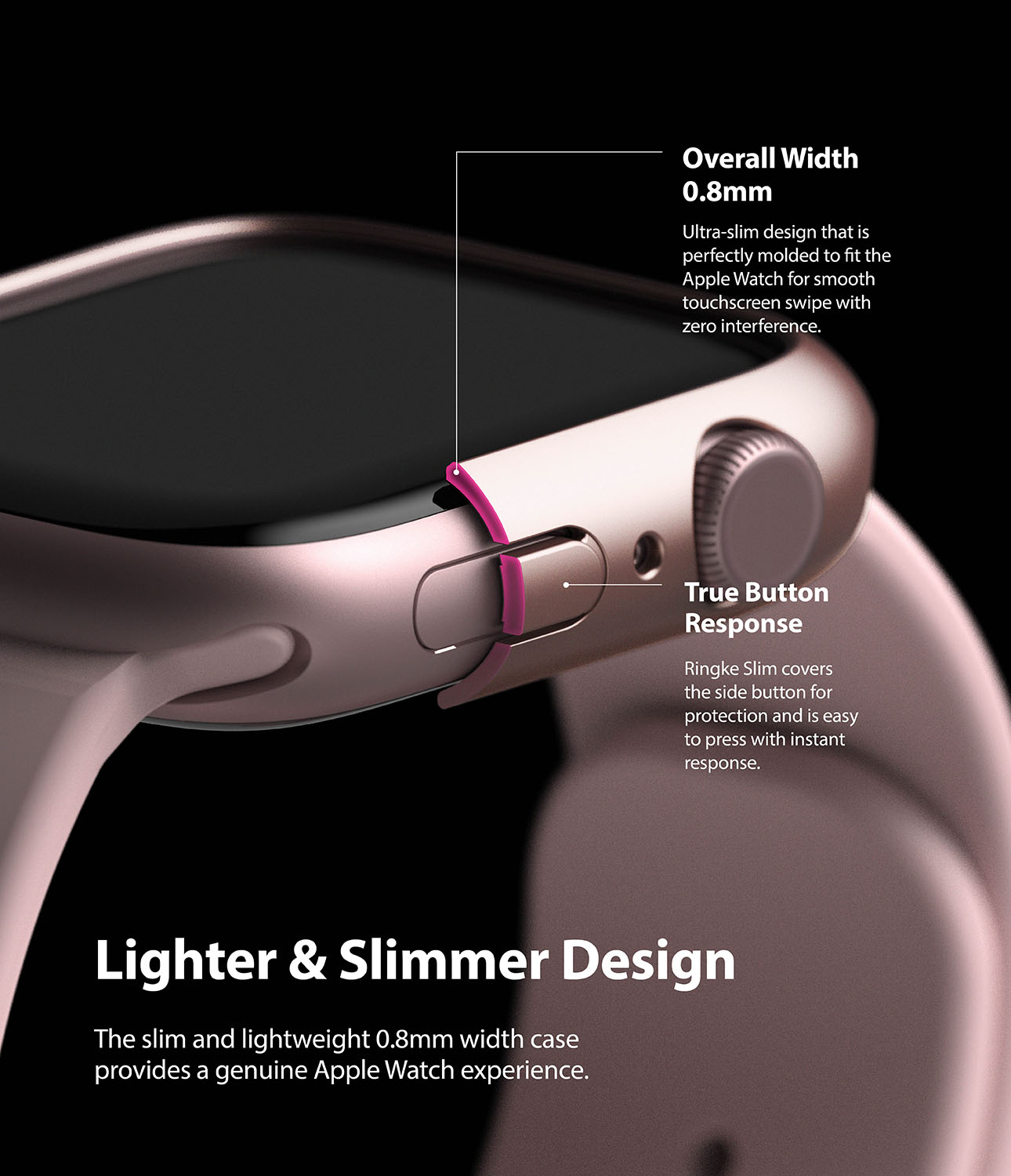 Coque Slim (2 pièces) Apple Watch 41mm Series 8, Pink & Clear