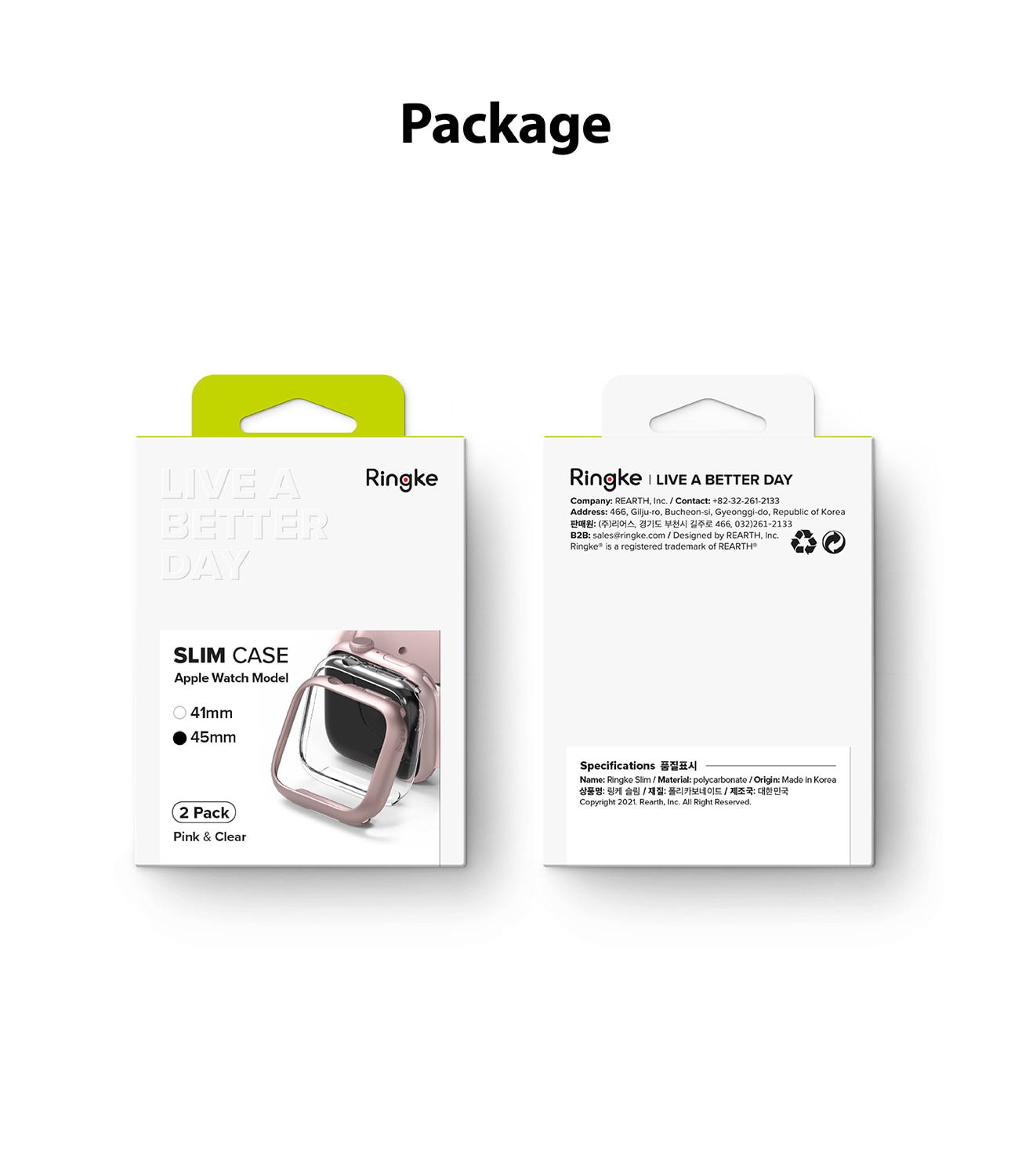 Coque Slim (2 pièces) Apple Watch 45mm Series 7, Pink & Clear