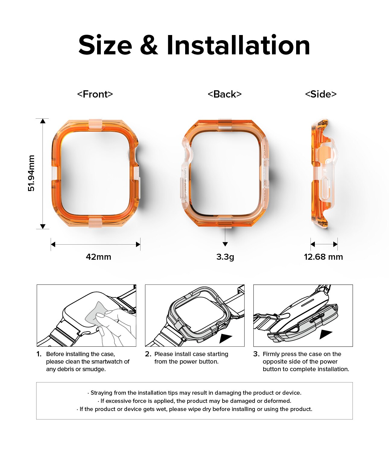 Coque Fusion Bumper Apple Watch 45mm Series 7, Neon Orange