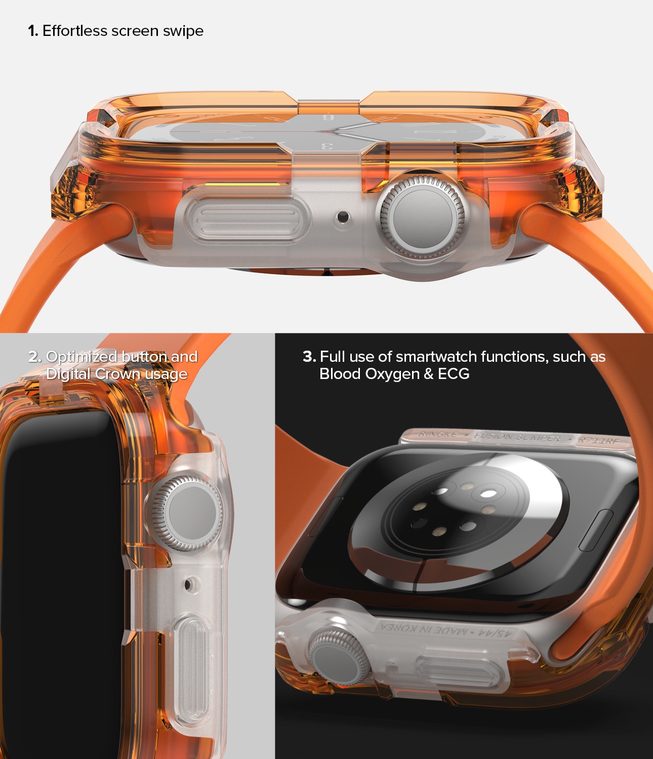 Coque Fusion Bumper Apple Watch 45mm Series 7, Neon Orange