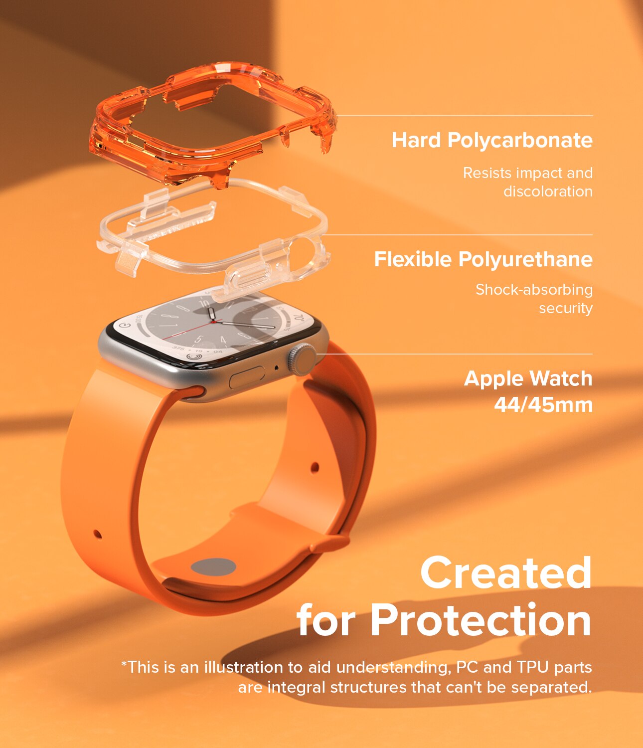 Coque Fusion Bumper Apple Watch 45mm Series 7, Neon Orange