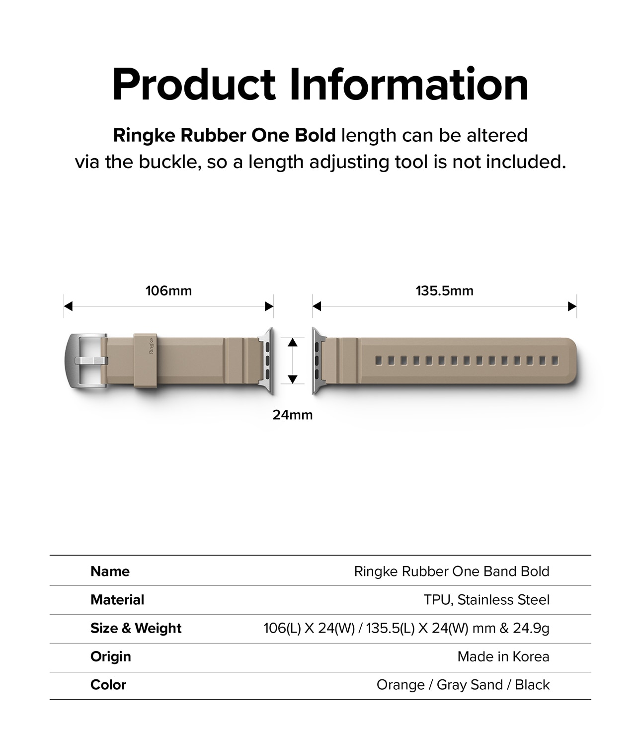 Rubber One Bold Band Apple Watch 44mm, Gray Sand