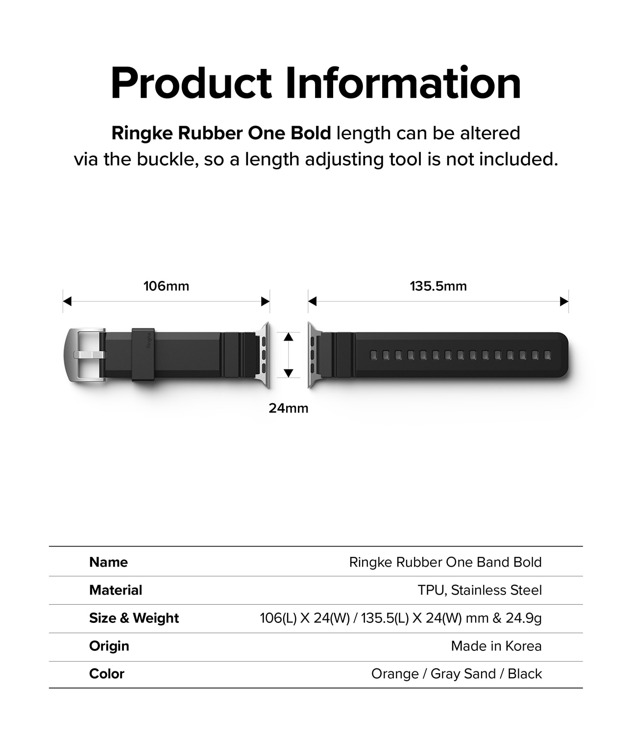 Rubber One Bold Band Apple Watch 45mm Series 9, Black