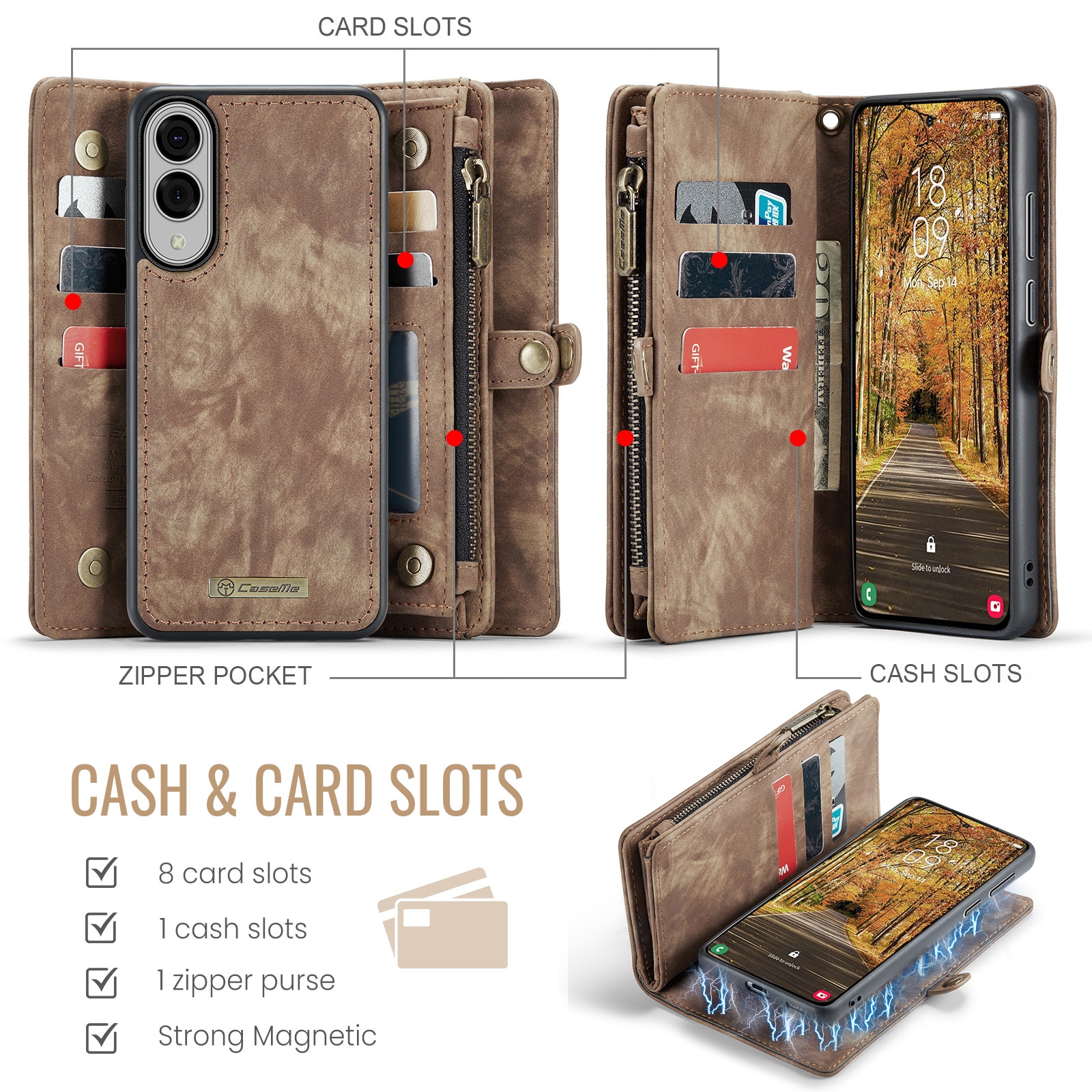 Étui portefeuille multi-cartes Samsung Galaxy S25 Edge, Marron