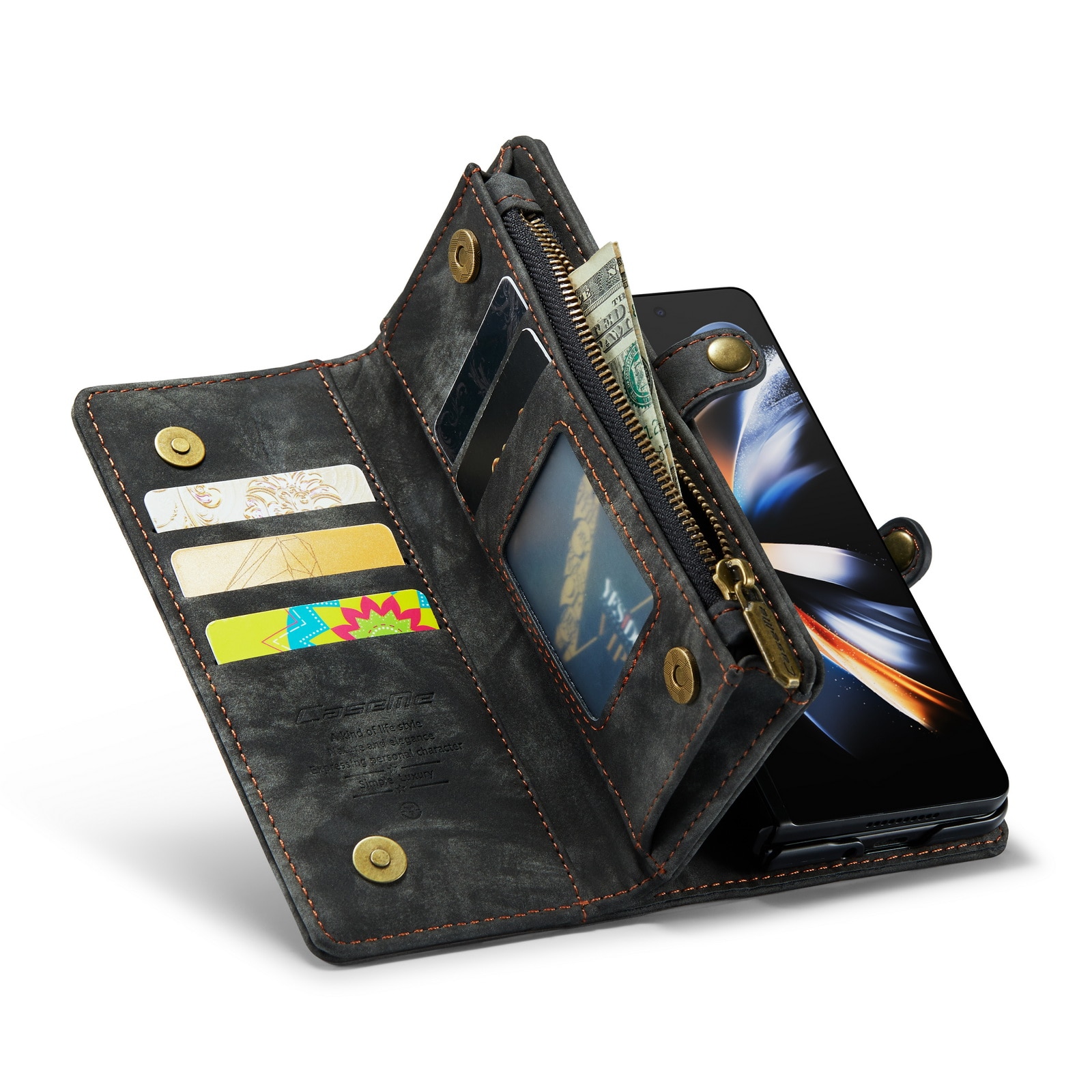 Étui portefeuille multi-cartes Samsung Galaxy Z Fold 4 Gris