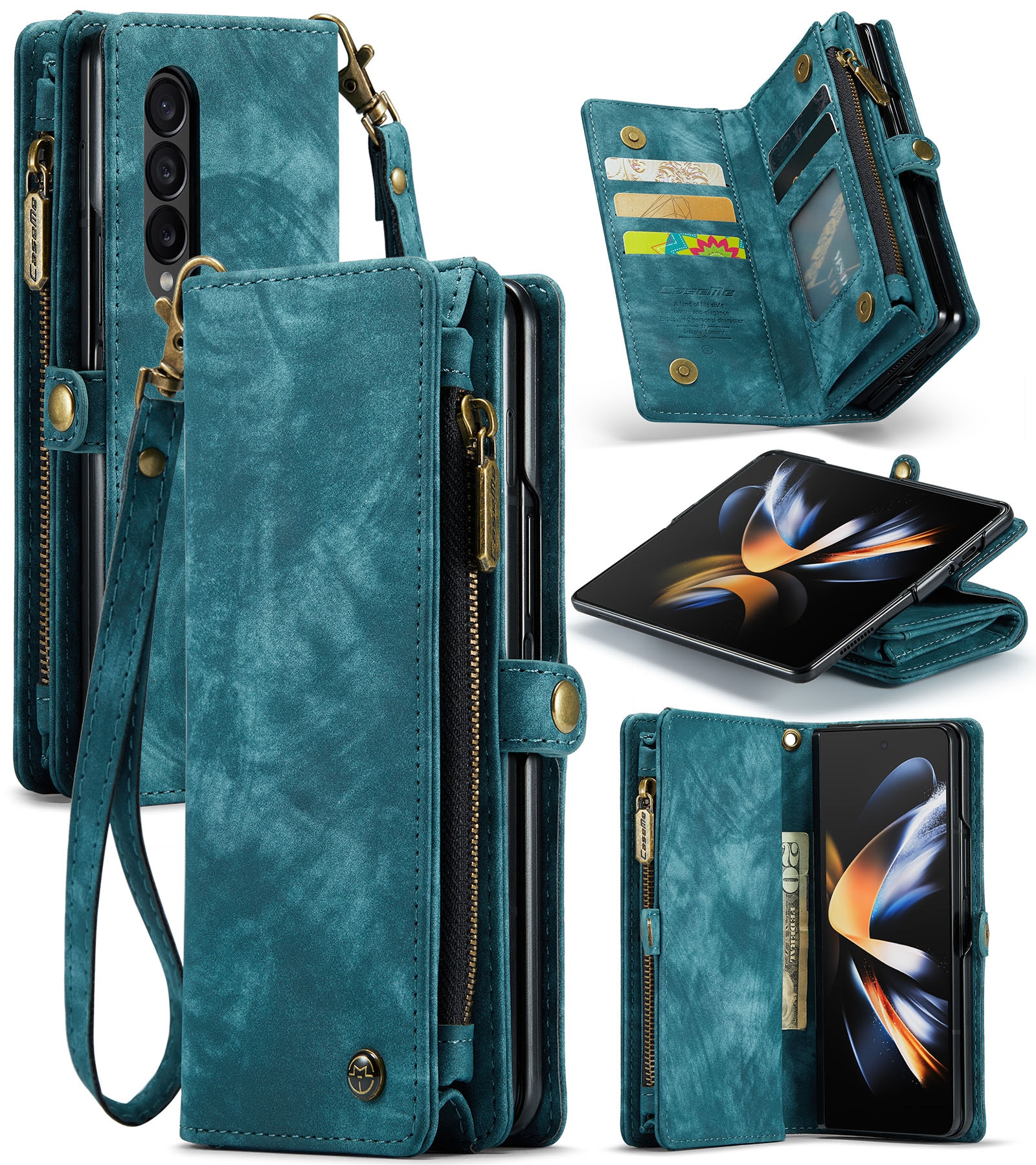 Étui portefeuille multi-cartes Samsung Galaxy Z Fold 5, bleu