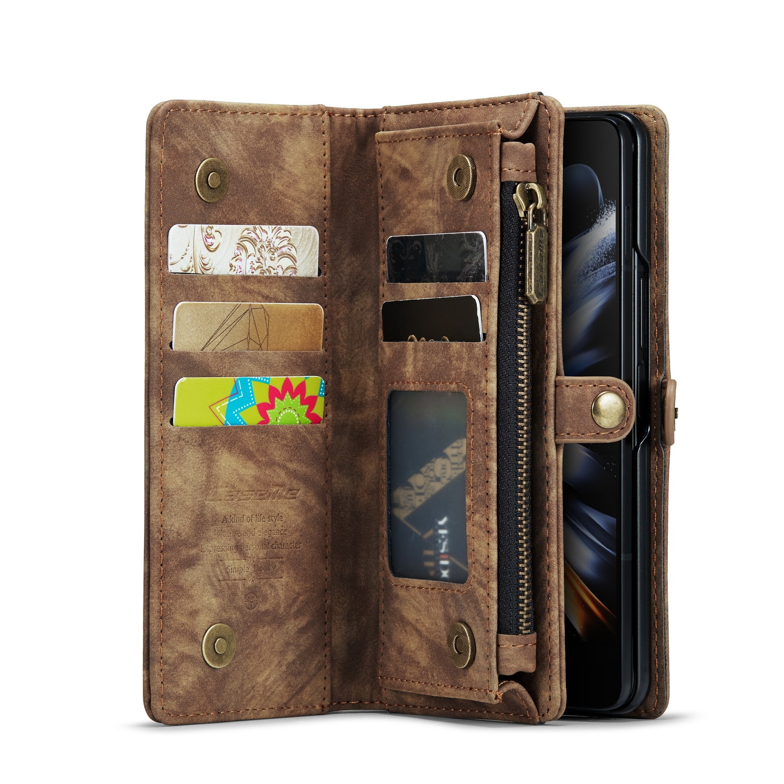 Étui portefeuille multi-cartes Samsung Galaxy Z Fold 5, marron