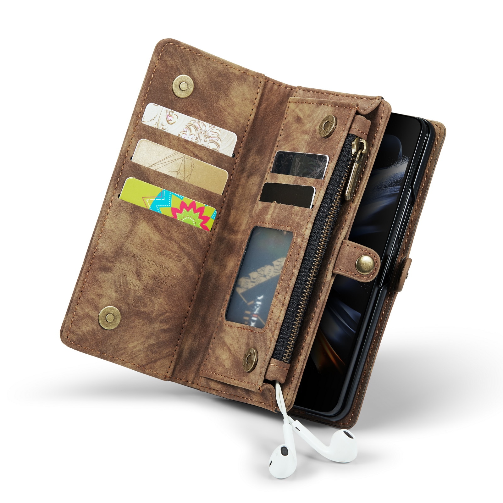 Étui portefeuille multi-cartes Samsung Galaxy Z Fold 5, marron
