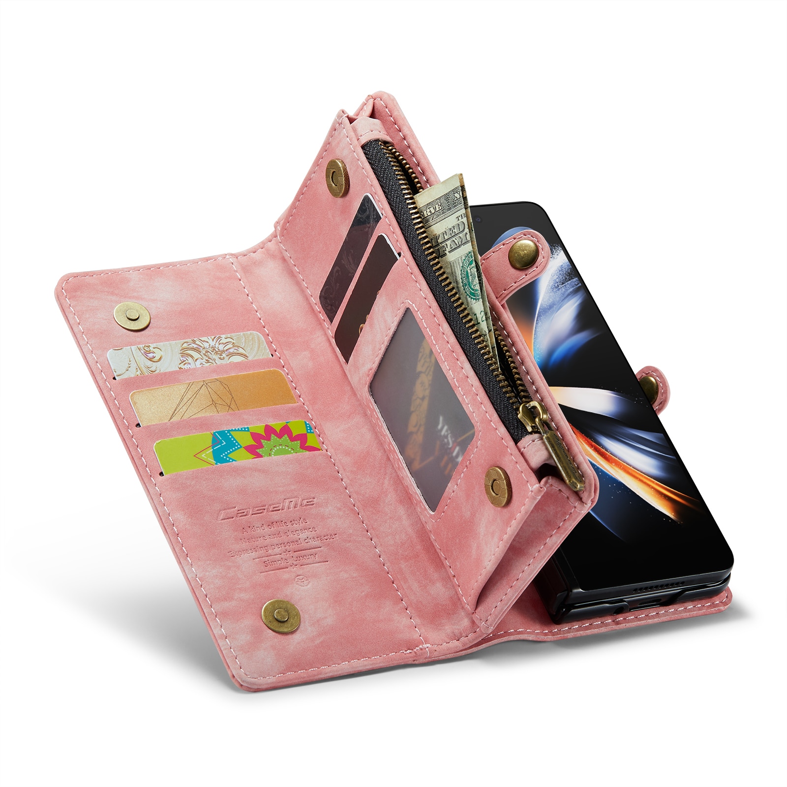 Étui portefeuille multi-cartes Samsung Galaxy Z Fold 5, rose