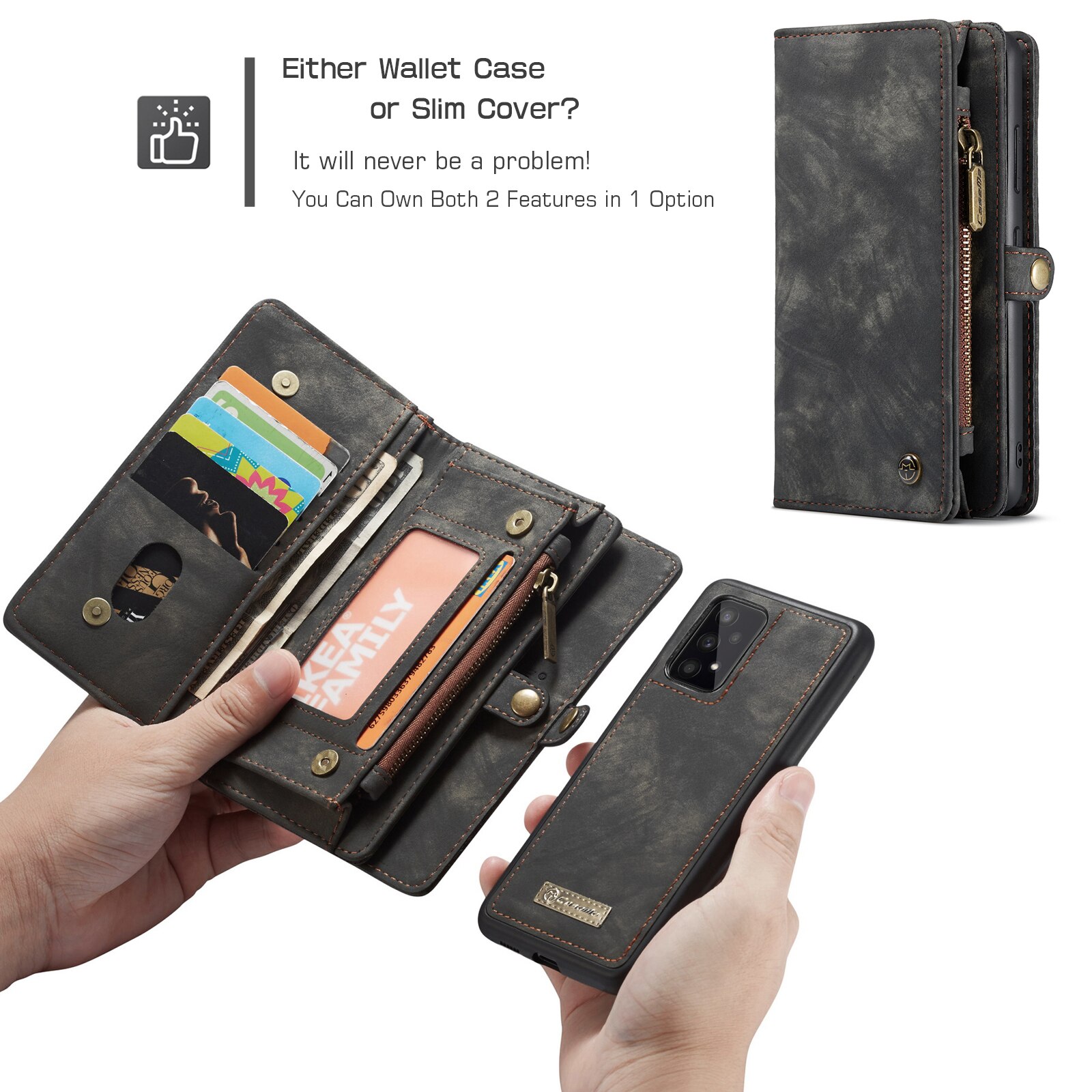 Étui portefeuille multi-cartes Samsung Galaxy A53, Gris