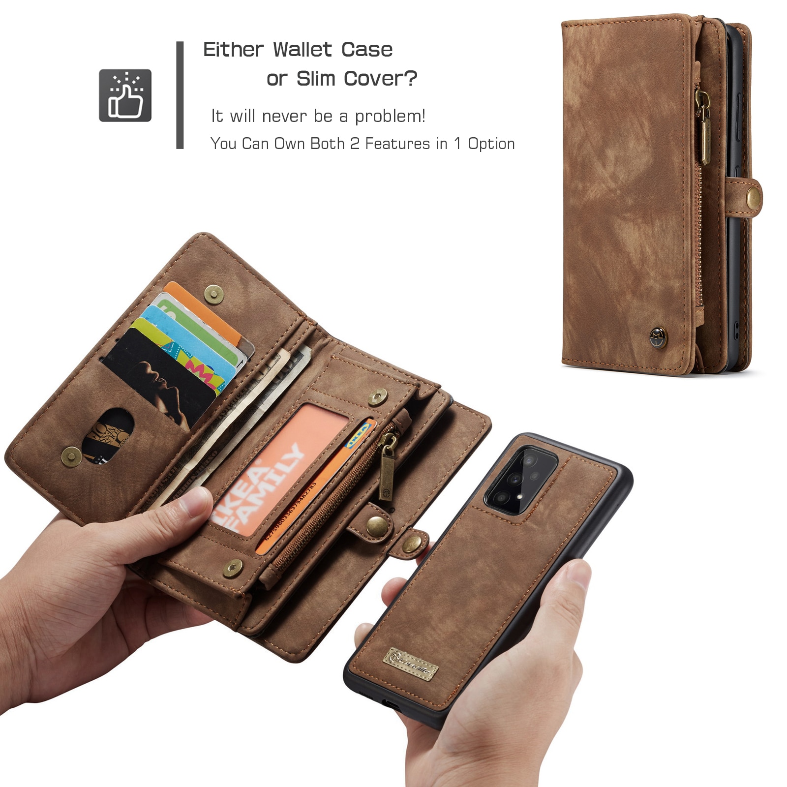 Étui portefeuille multi-cartes Samsung Galaxy A53, Marron