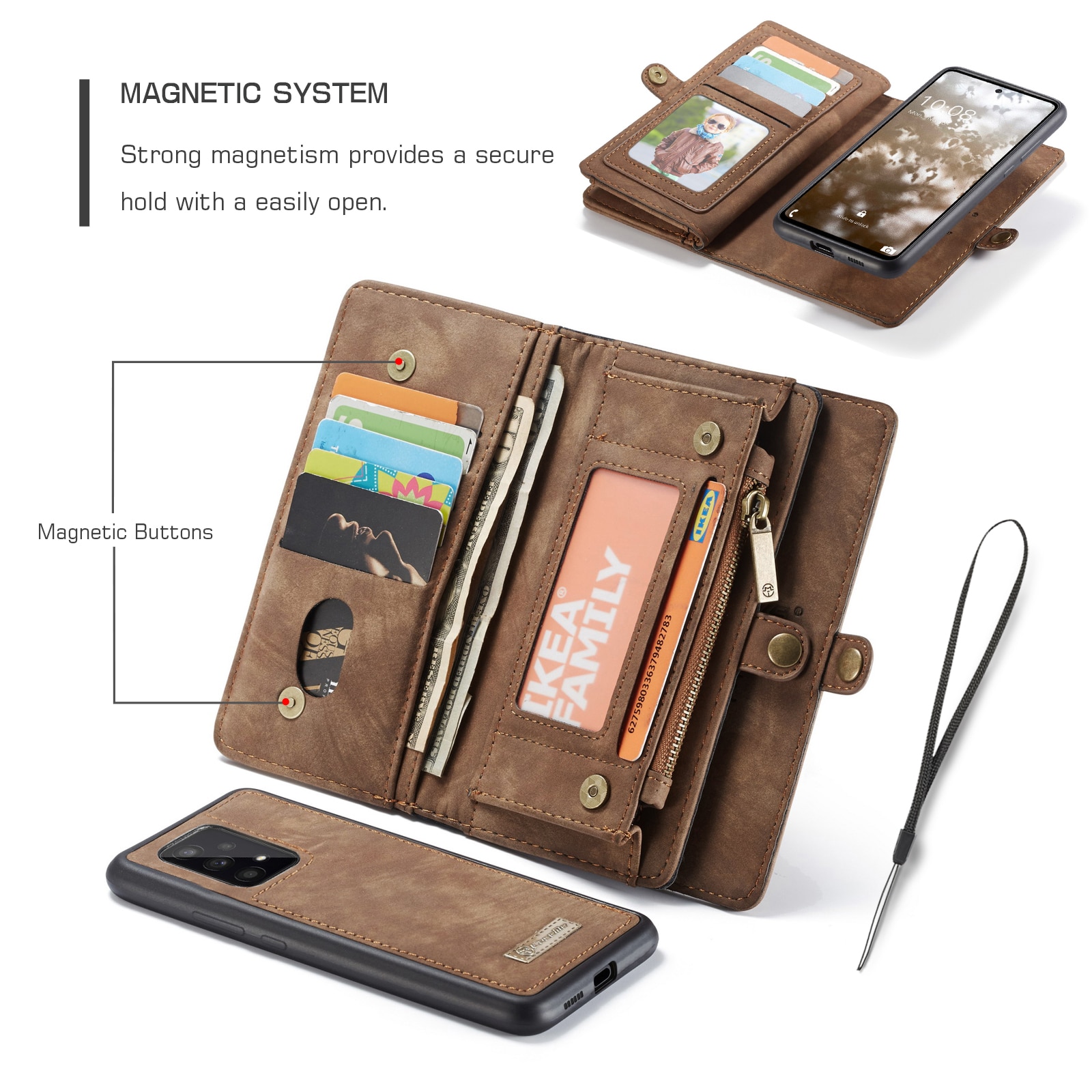 Étui portefeuille multi-cartes Samsung Galaxy A53, Marron