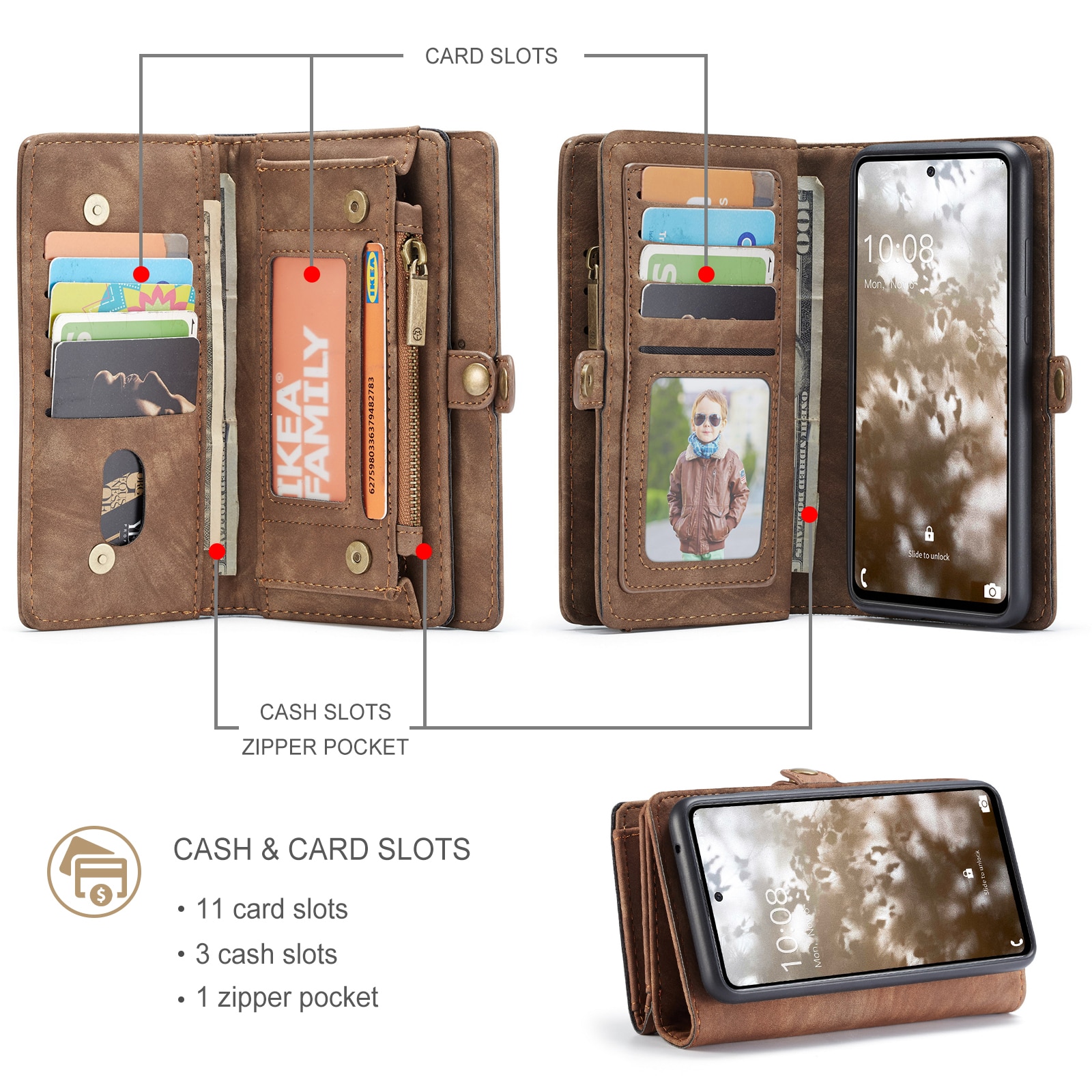 Étui portefeuille multi-cartes Samsung Galaxy A53, Marron