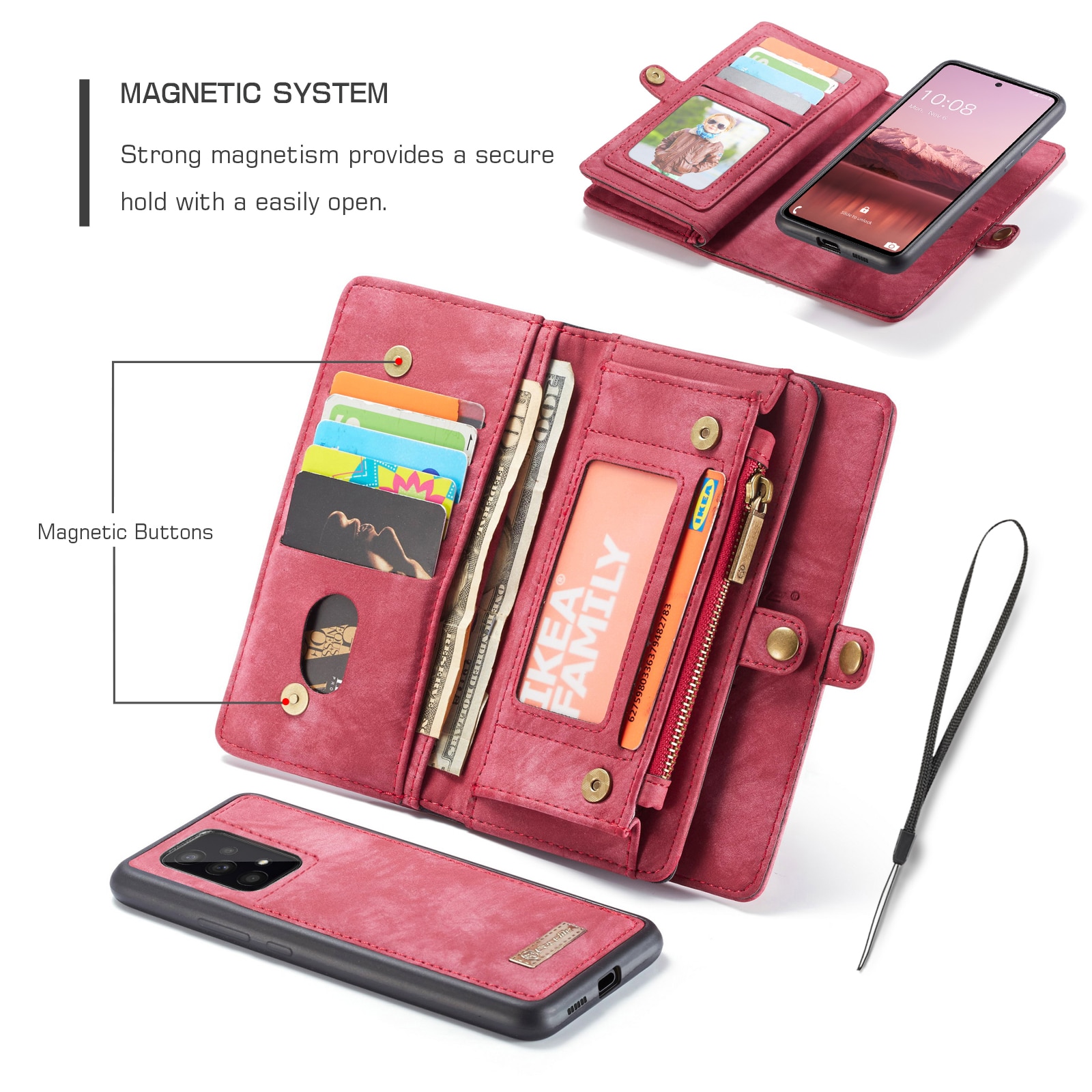 Étui portefeuille multi-cartes Samsung Galaxy A33, Rouge