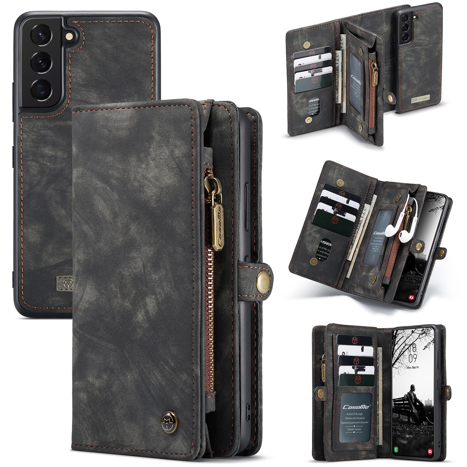 Étui portefeuille multi-cartes Samsung Galaxy S22 Plus, Gris