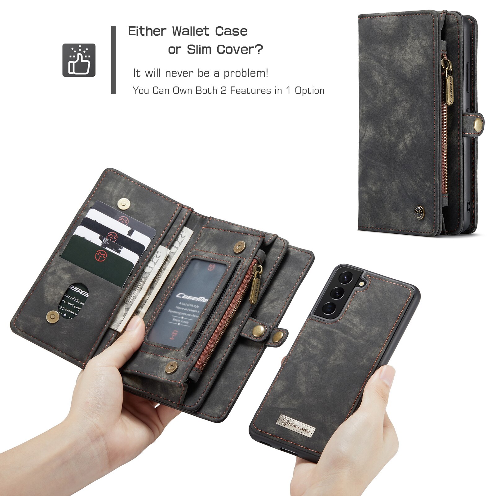 Étui portefeuille multi-cartes Samsung Galaxy S22, Gris