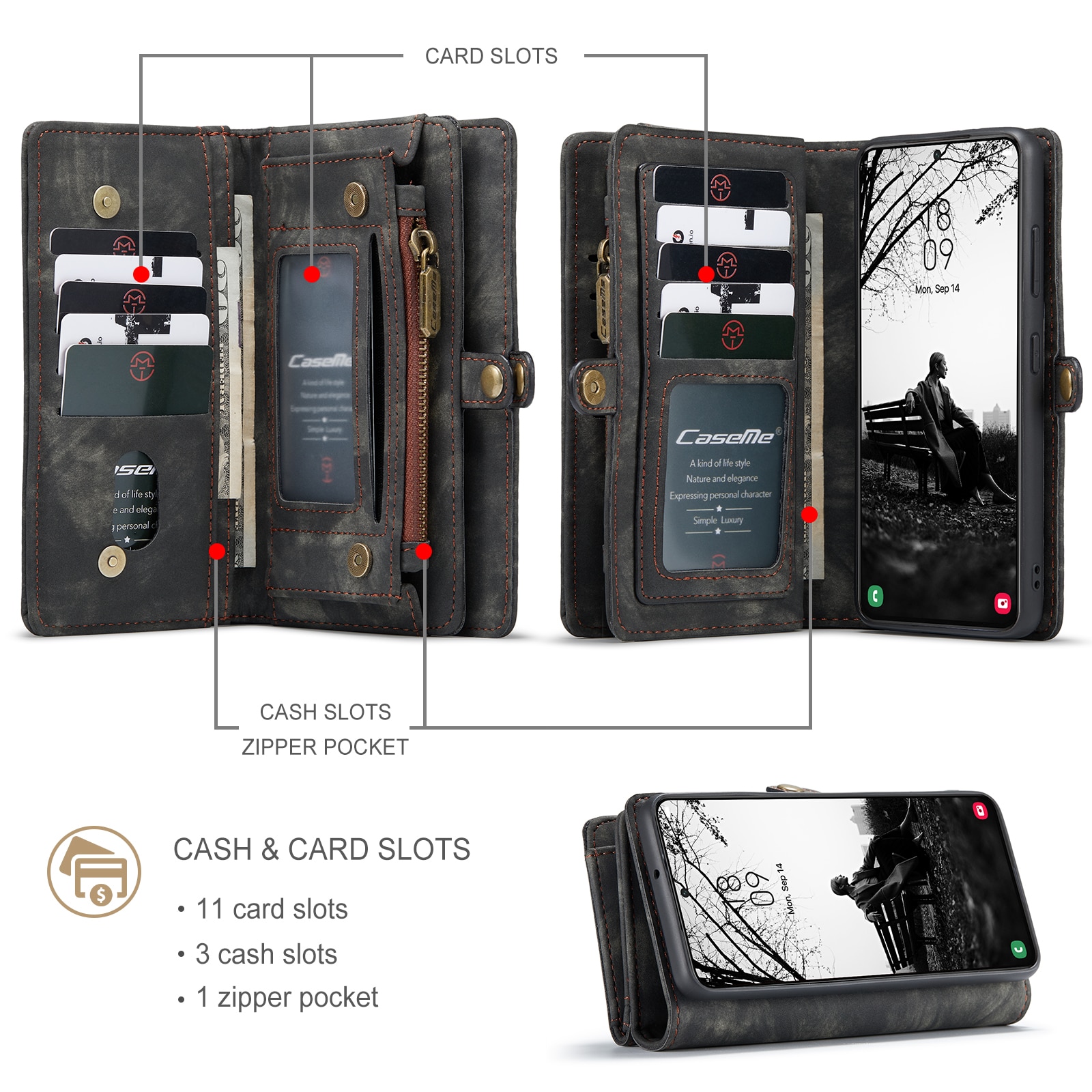 Étui portefeuille multi-cartes Samsung Galaxy S22, Gris