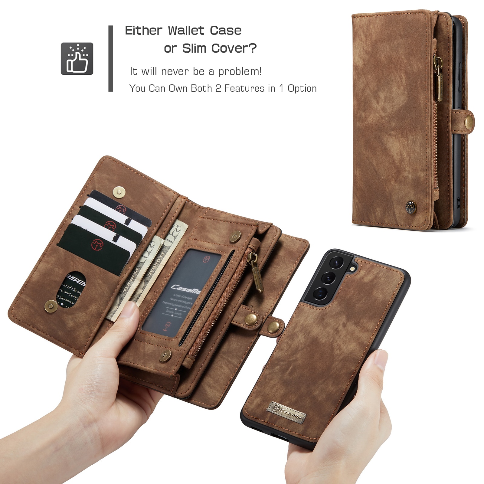 Étui portefeuille multi-cartes Samsung Galaxy S22, Marron