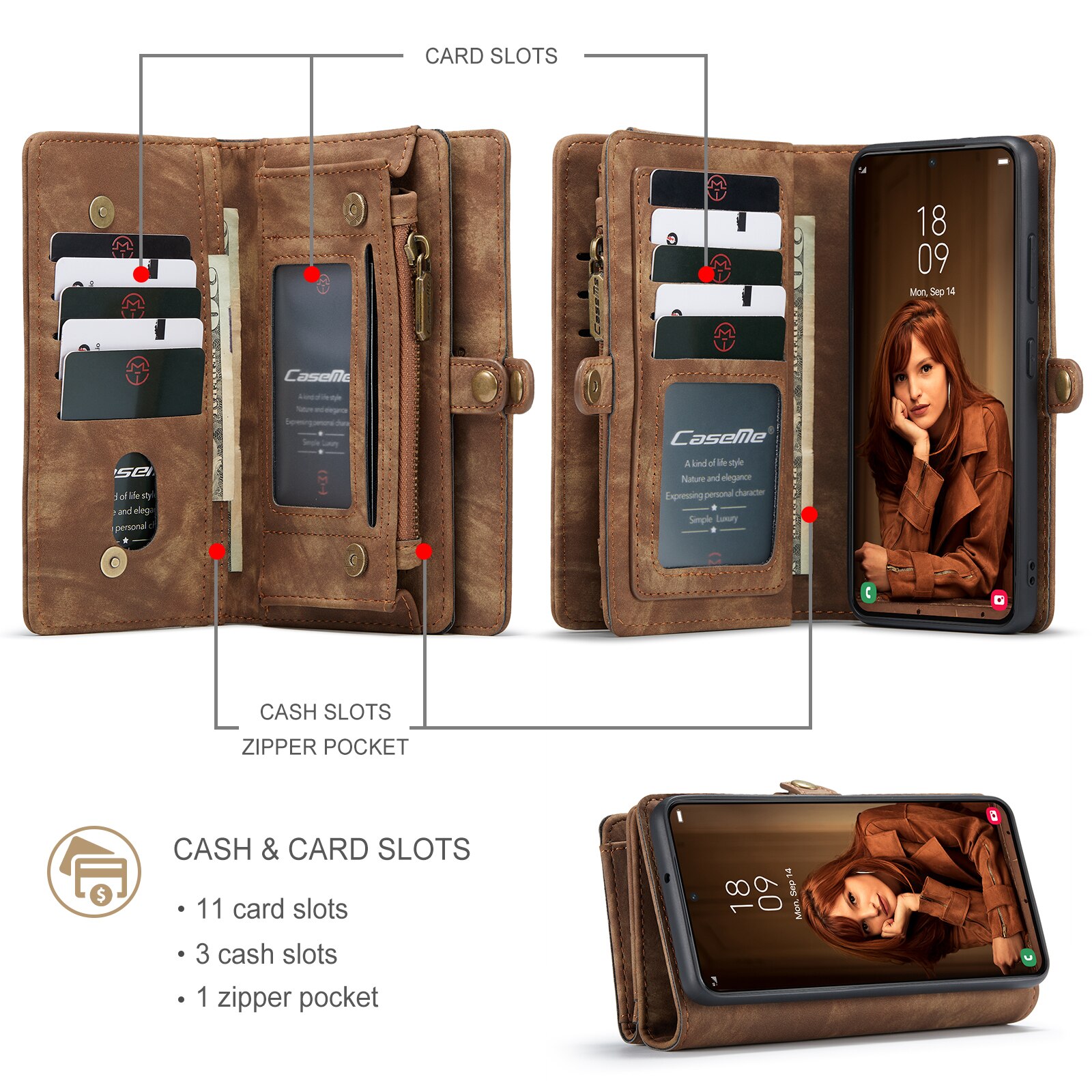 Étui portefeuille multi-cartes Samsung Galaxy S22 Plus Marron