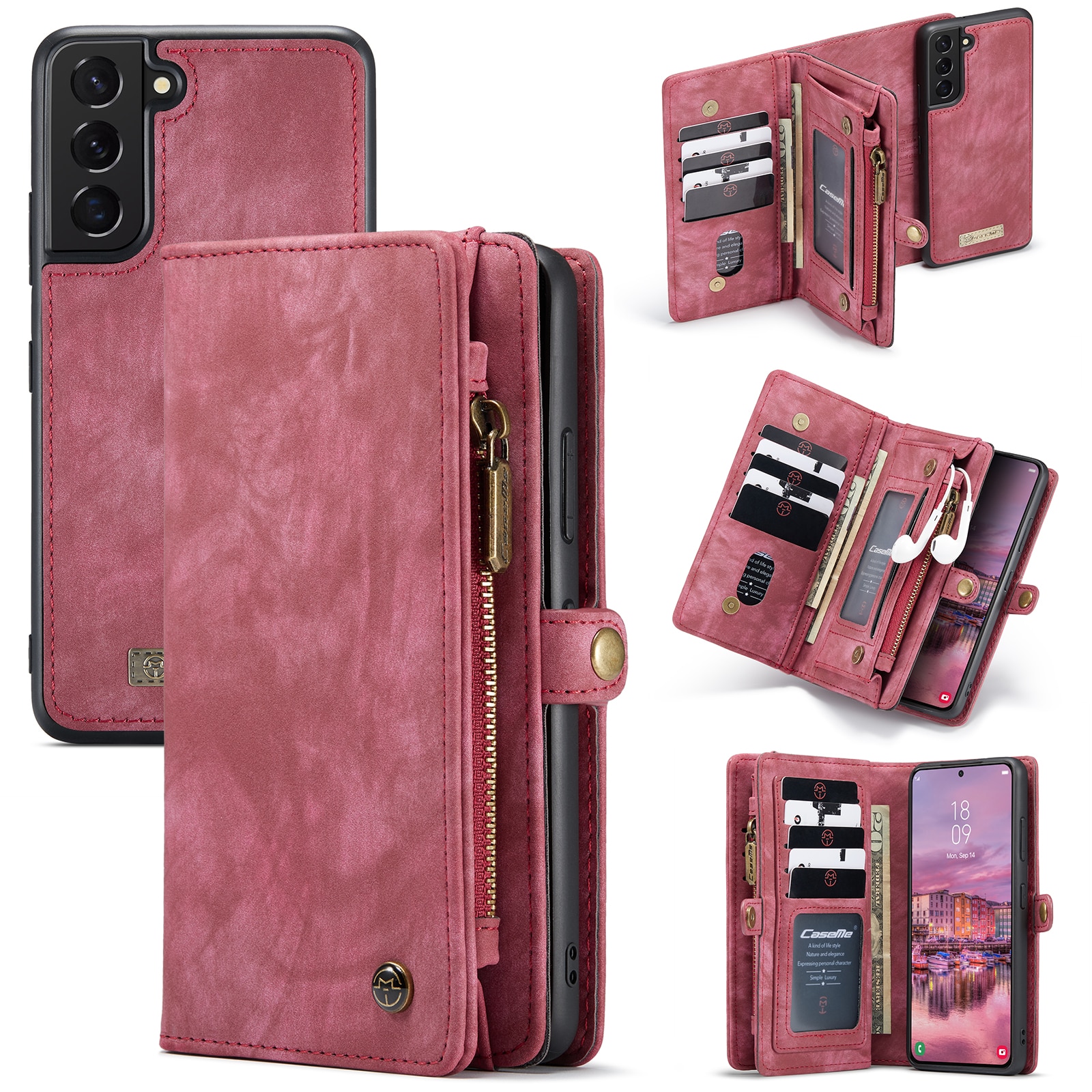 Étui portefeuille multi-cartes Samsung Galaxy S22, Rouge