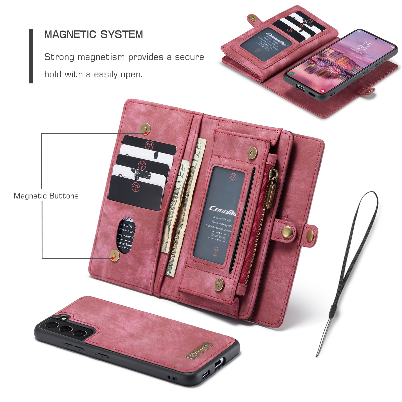 Étui portefeuille multi-cartes Samsung Galaxy S22, Rouge