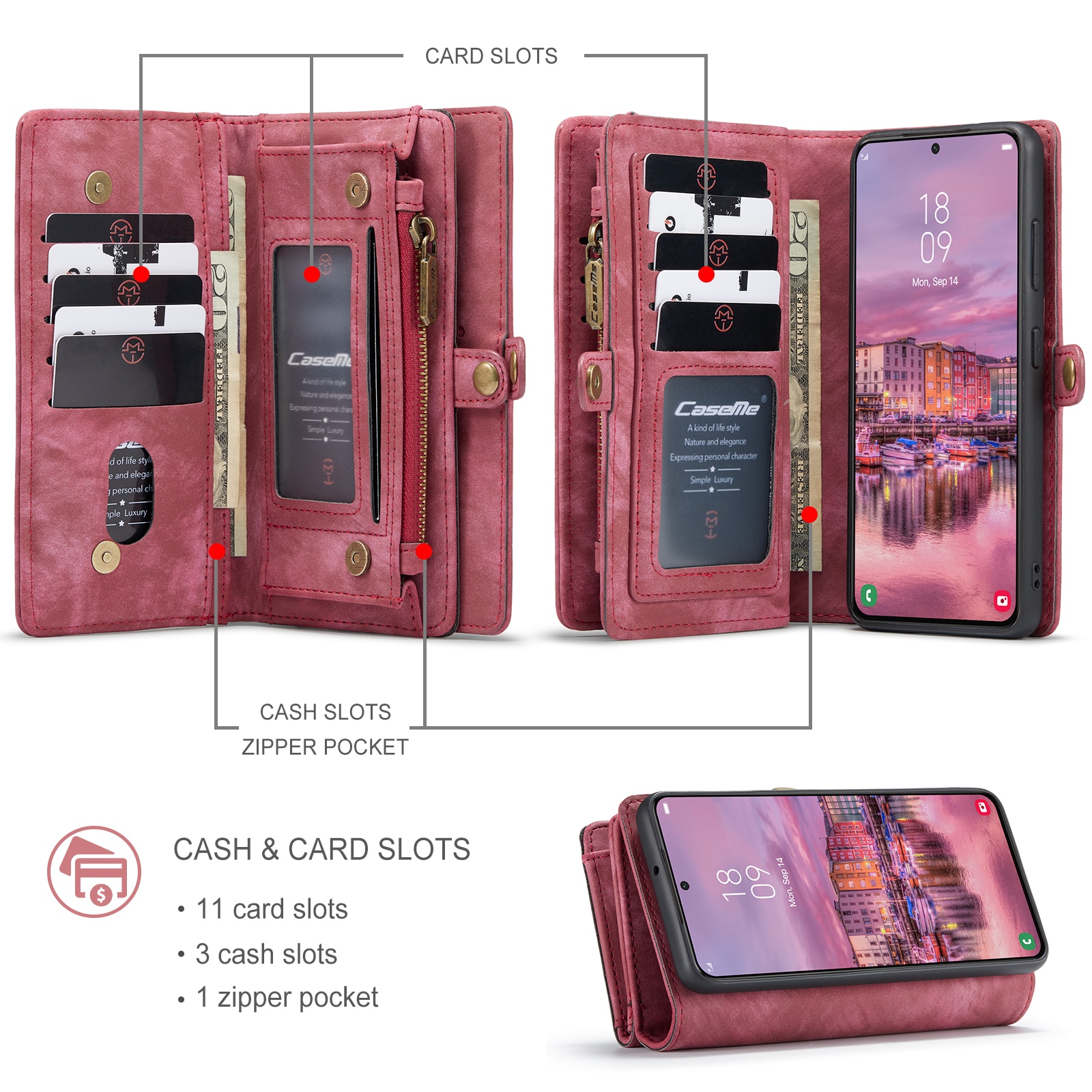 Étui portefeuille multi-cartes Samsung Galaxy S22 Plus Rouge