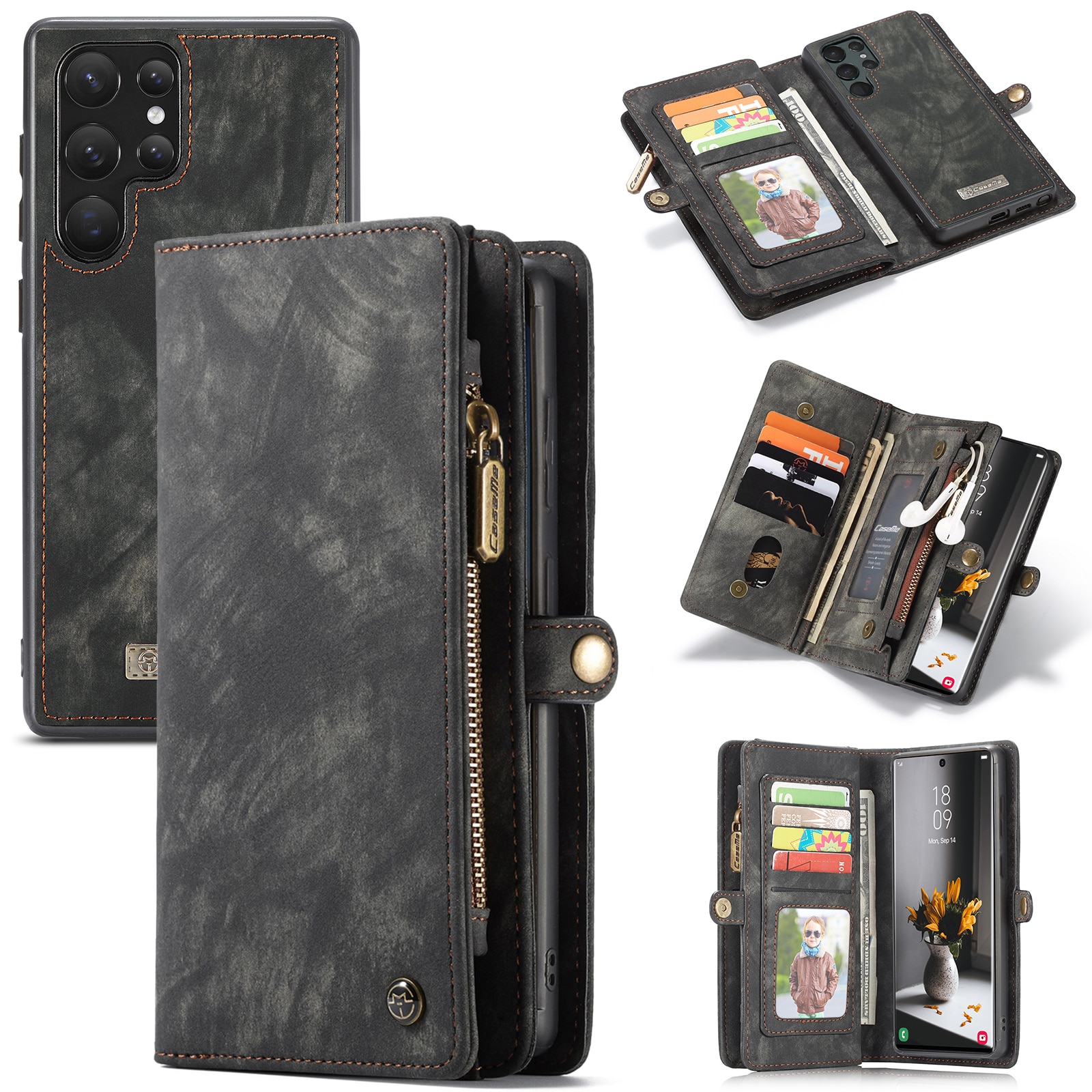 Étui portefeuille multi-cartes Samsung Galaxy S22 Ultra, Gris