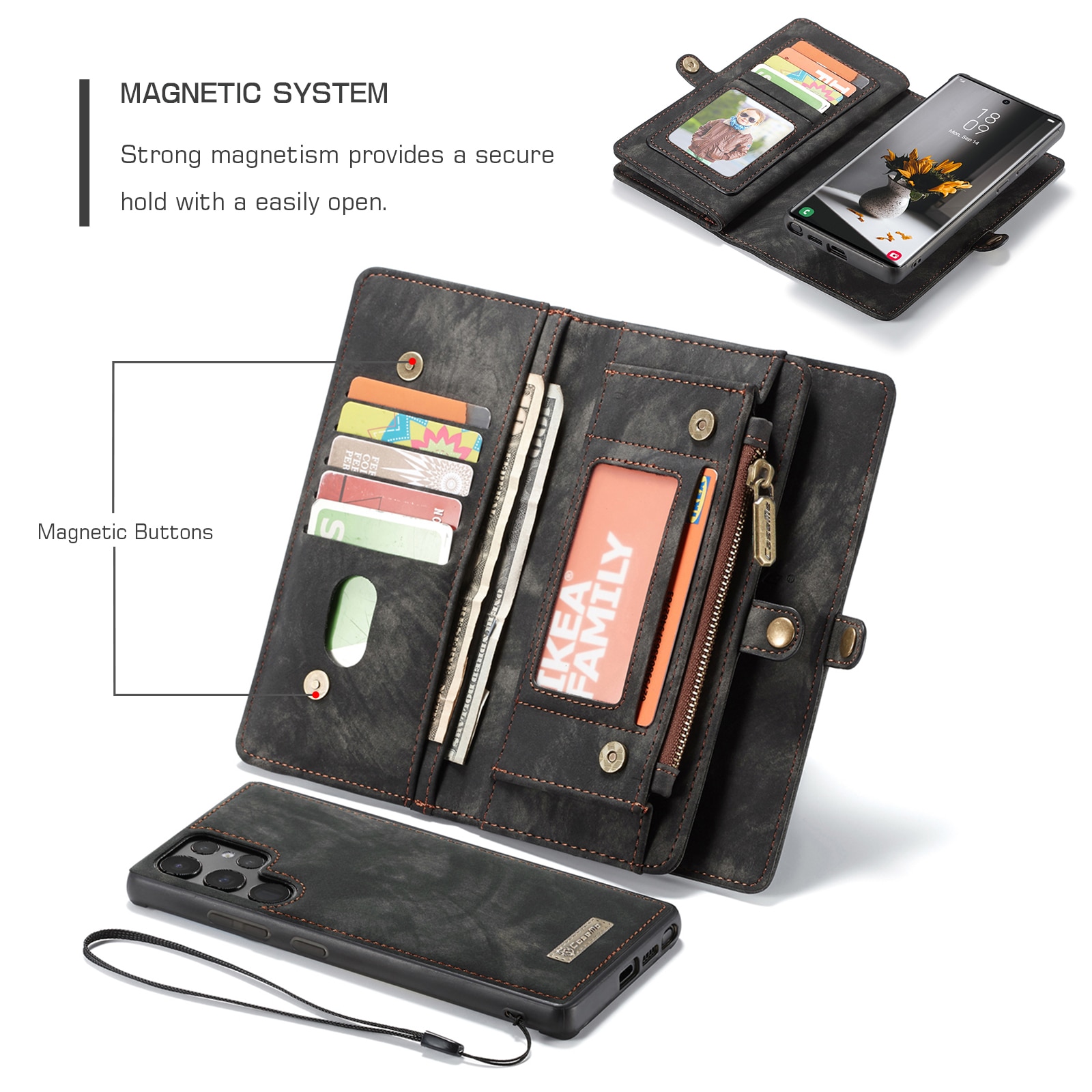 Étui portefeuille multi-cartes Samsung Galaxy S22 Ultra, Gris