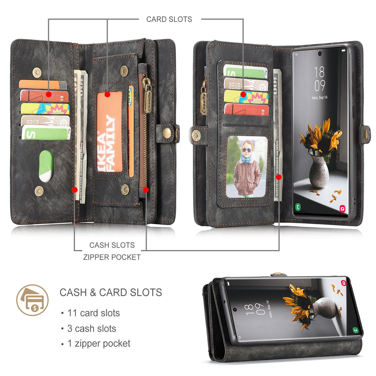 Étui portefeuille multi-cartes Samsung Galaxy S22 Ultra, Gris
