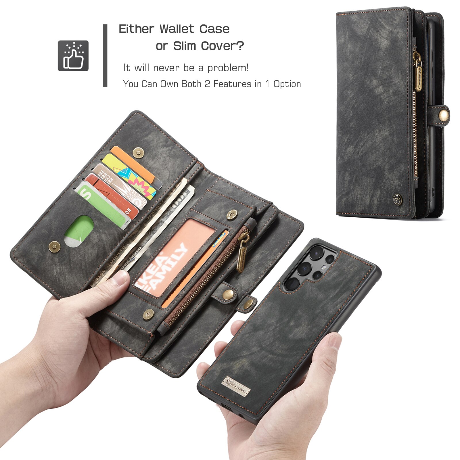 Étui portefeuille multi-cartes Samsung Galaxy S22 Ultra, Gris