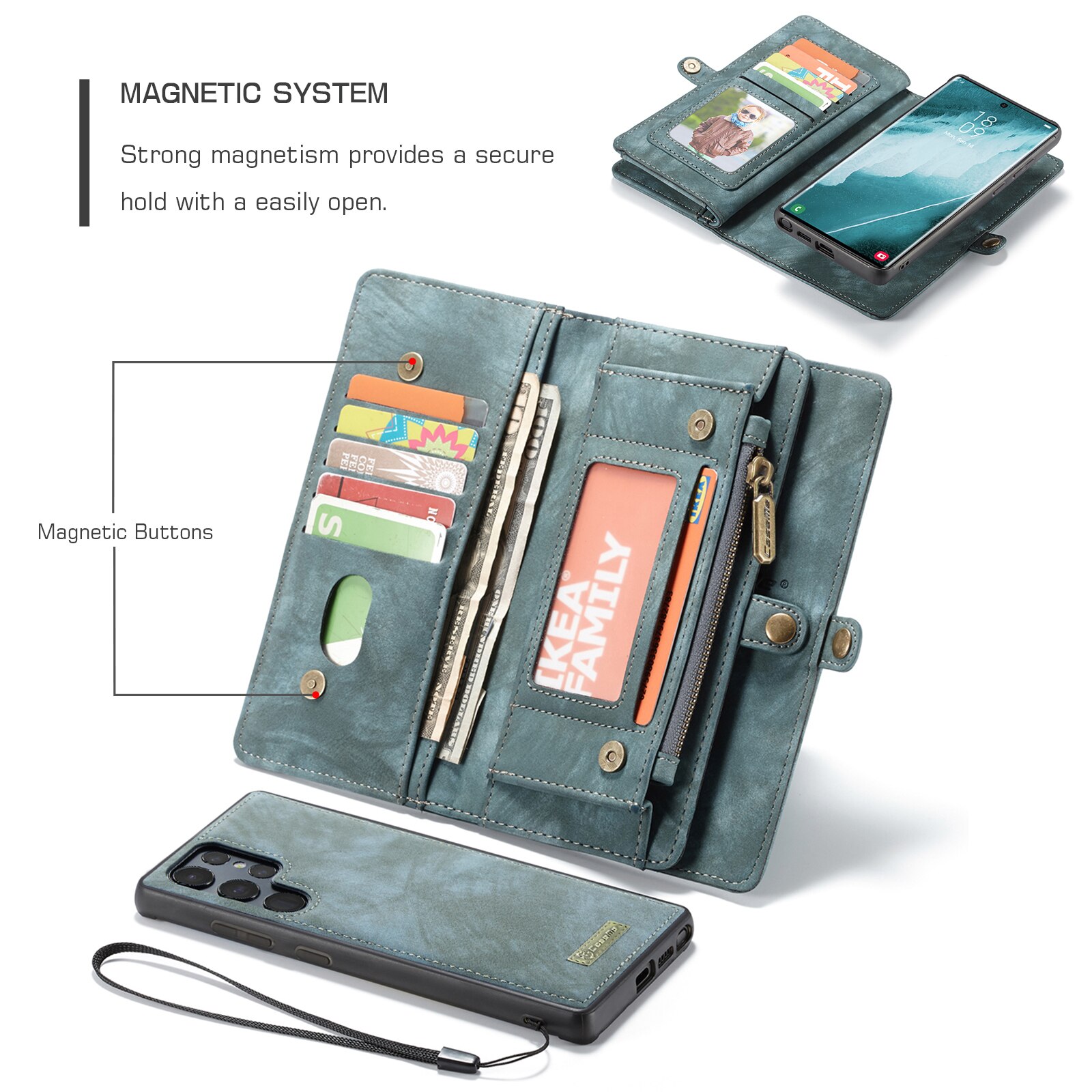 Étui portefeuille multi-cartes Samsung Galaxy S22 Ultra, Bleu