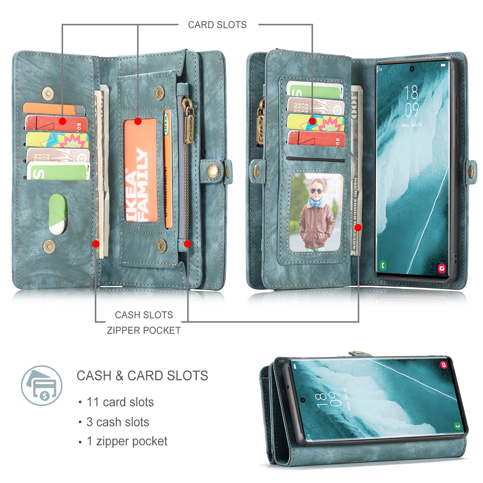 Étui portefeuille multi-cartes Samsung Galaxy S22 Ultra, Bleu