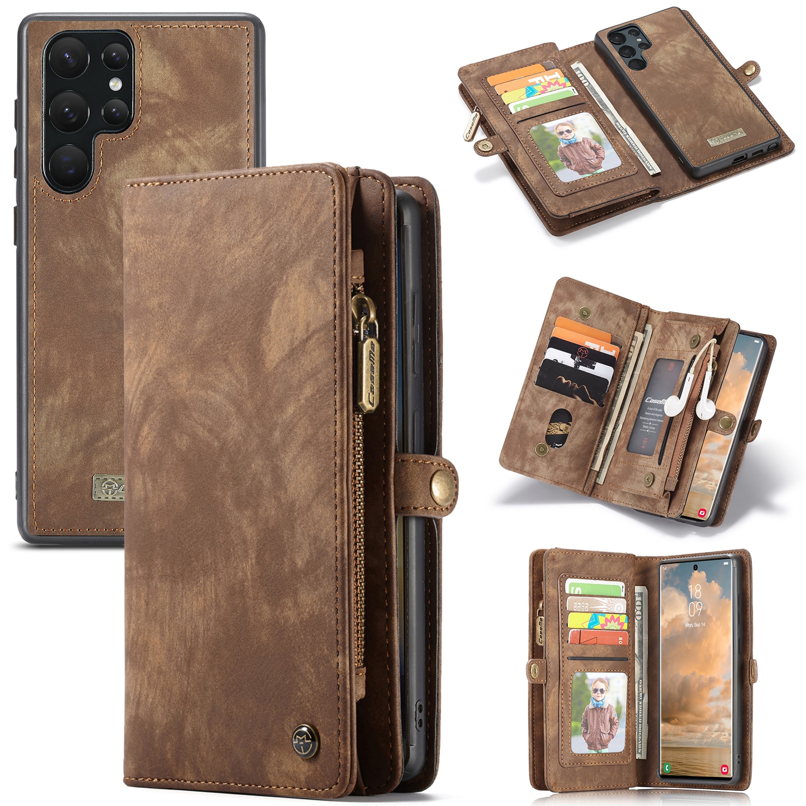 Étui portefeuille multi-cartes Samsung Galaxy S22 Ultra, Marron