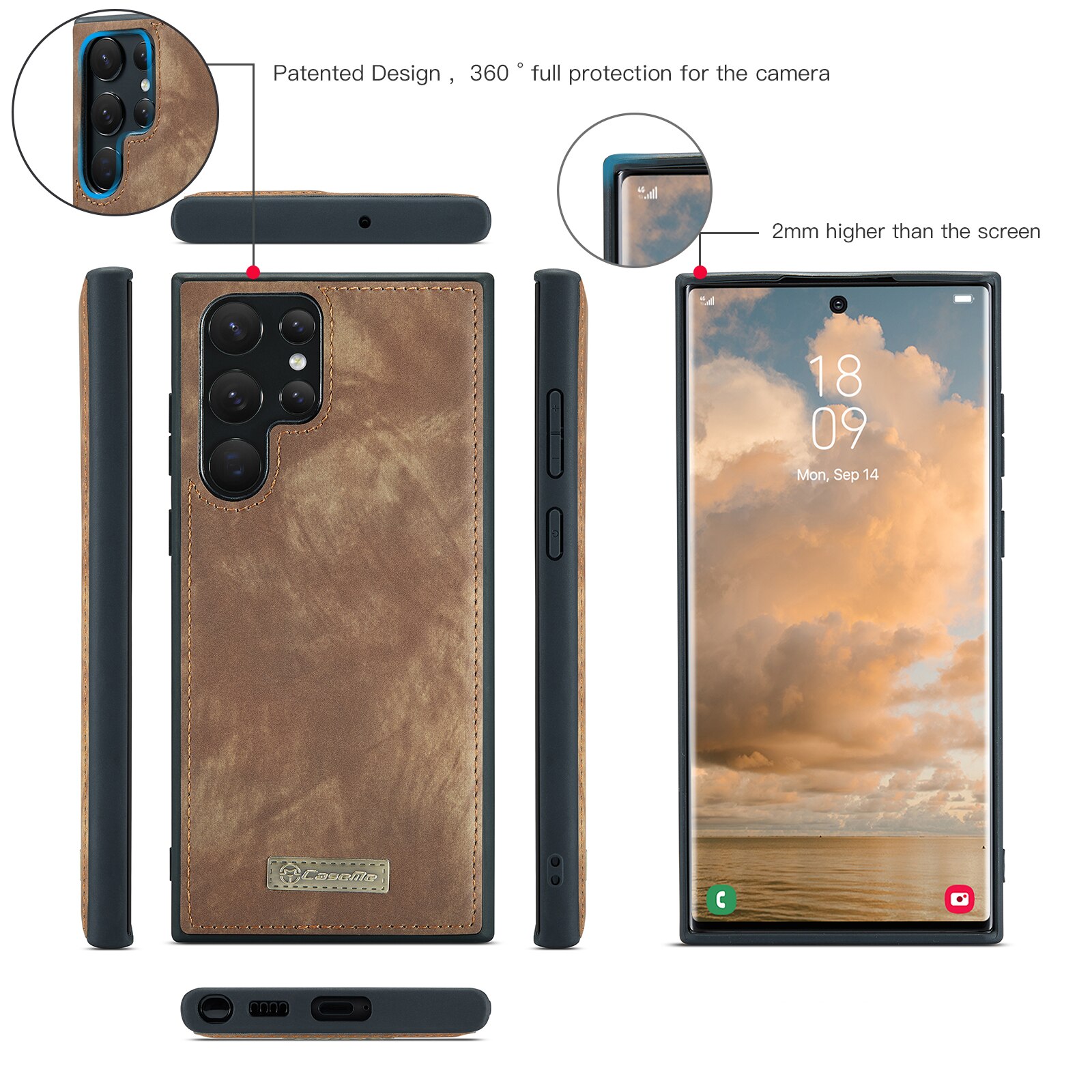 Étui portefeuille multi-cartes Samsung Galaxy S22 Ultra, Marron