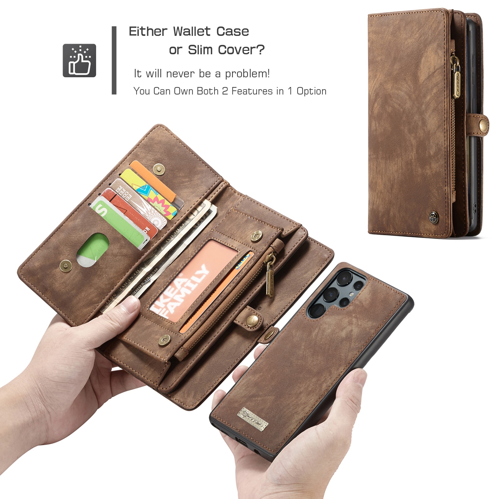 Étui portefeuille multi-cartes Samsung Galaxy S22 Ultra, Marron