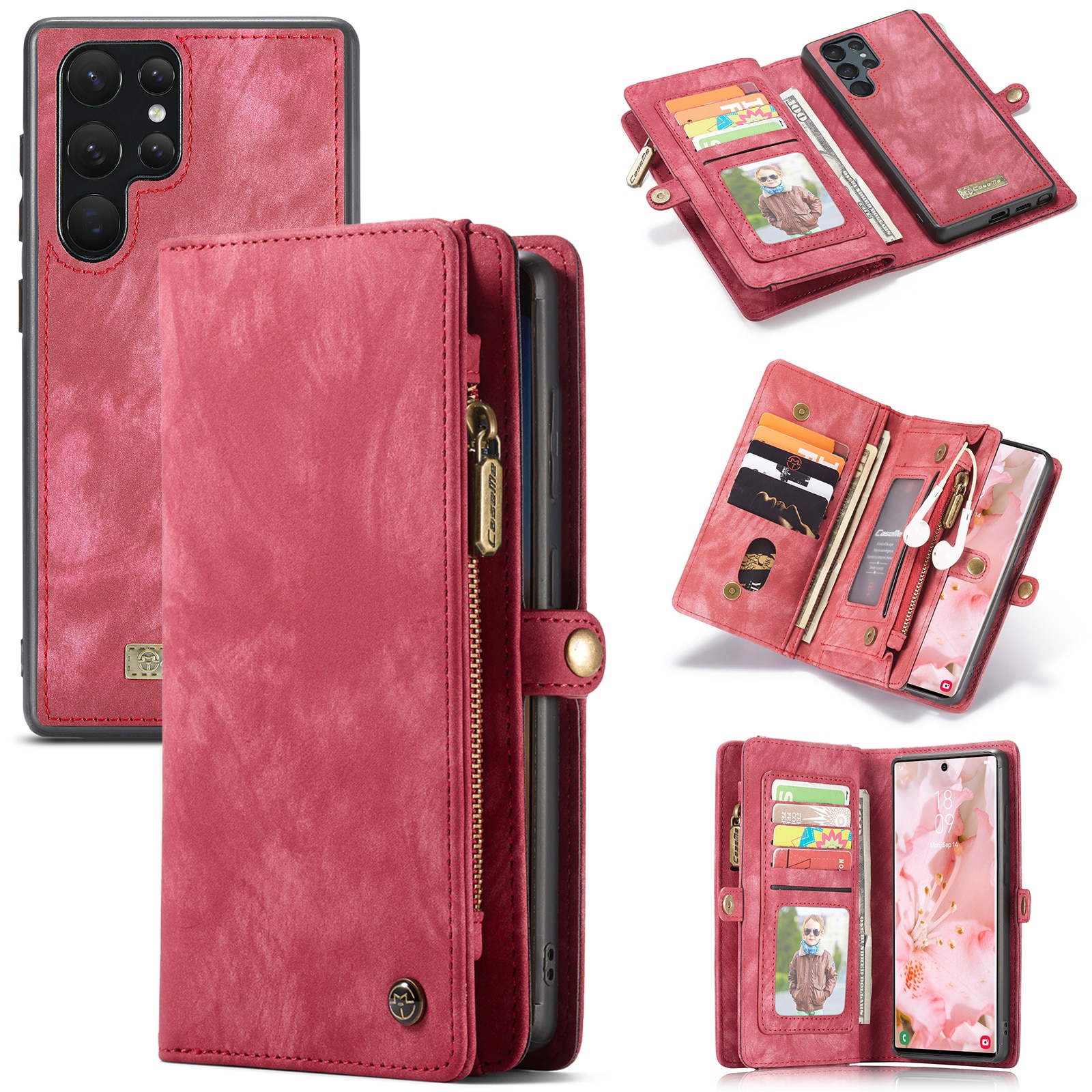 Étui portefeuille multi-cartes Samsung Galaxy S22 Ultra Rouge